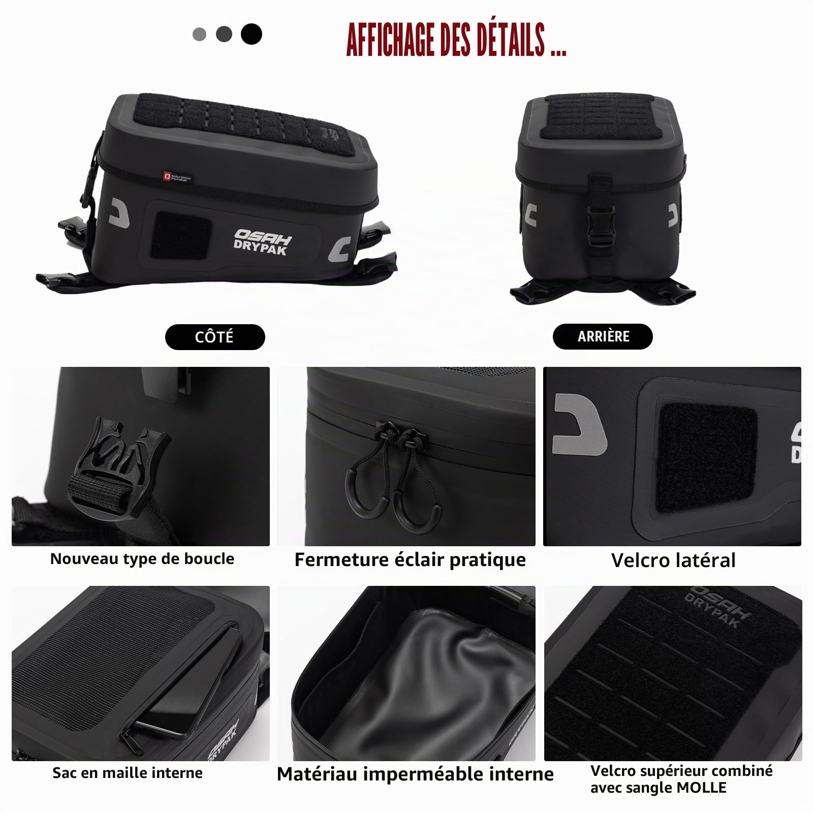 Sac de réservoir Moto en TPU imperméable – Sac de Rangement de Selle étanche, Compatible avec la Plupart des Motos Enduro et d’Aventure – Noir, 6L