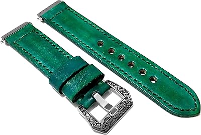 NICKSTON Green Brushed Genuine Leather Band Compatible with Fitbit Versa 2 and Versa, Lite and Special Edition Smartwatches Luxury Strap Bracelet (5. Rose Gold Color Smooth Buckle, For Versa 2)