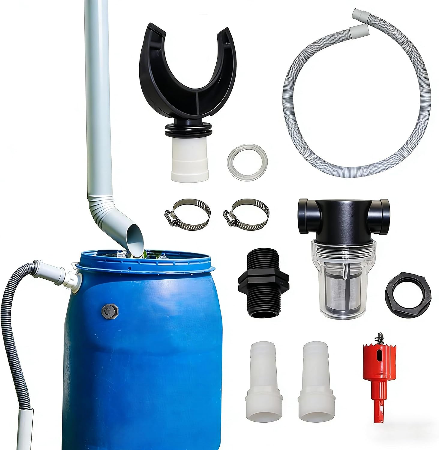 Qivine Rain Barrel Diverter Kit 100cm Collection Rain Barrel Downspout Diverter, Outdoor Downspout Diverter, Rainwater Collection System