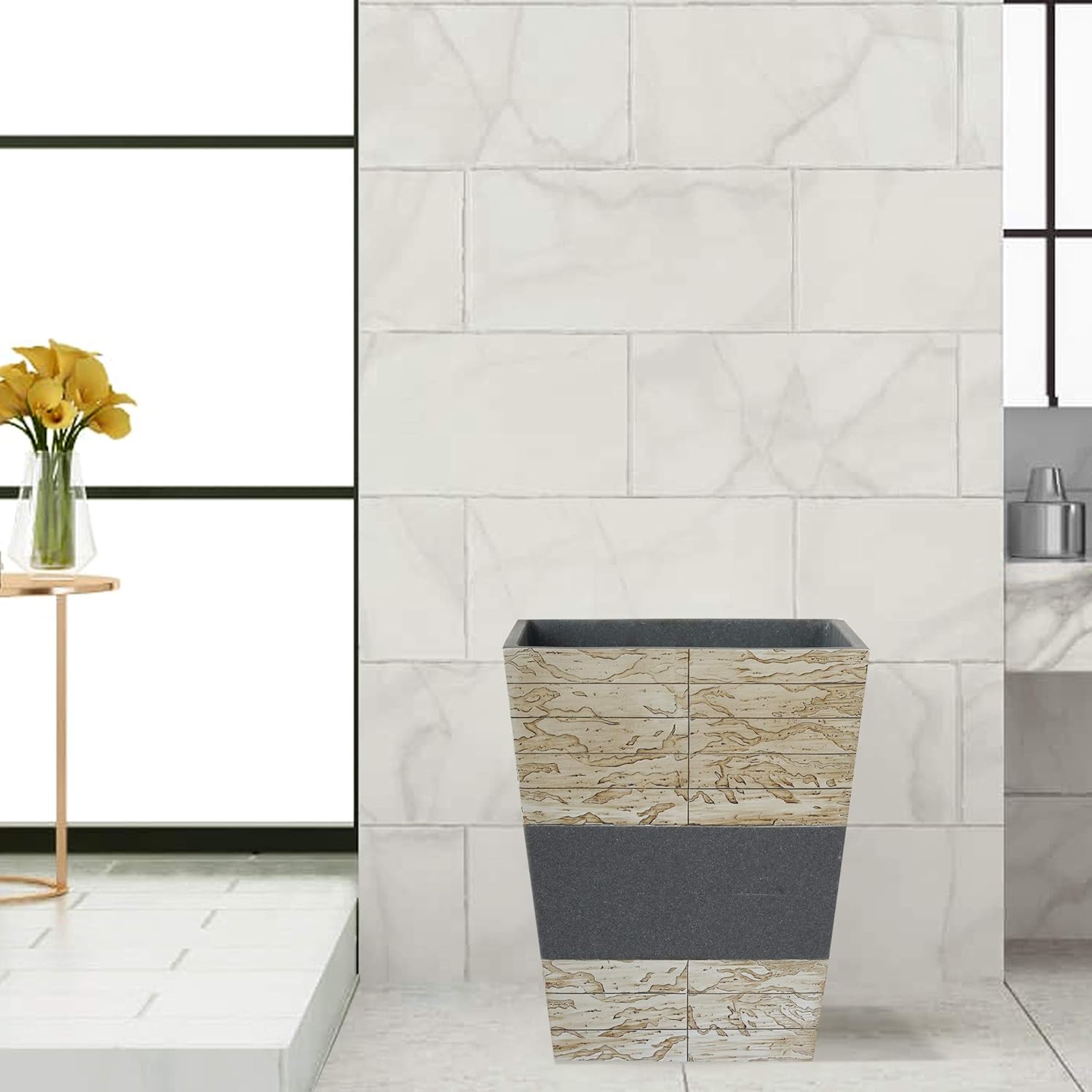 nu steel Rustic Bathroom Wastebasket Bin Trash Can in Real Cement and Stone for Bathrooms & Vanity Spaces