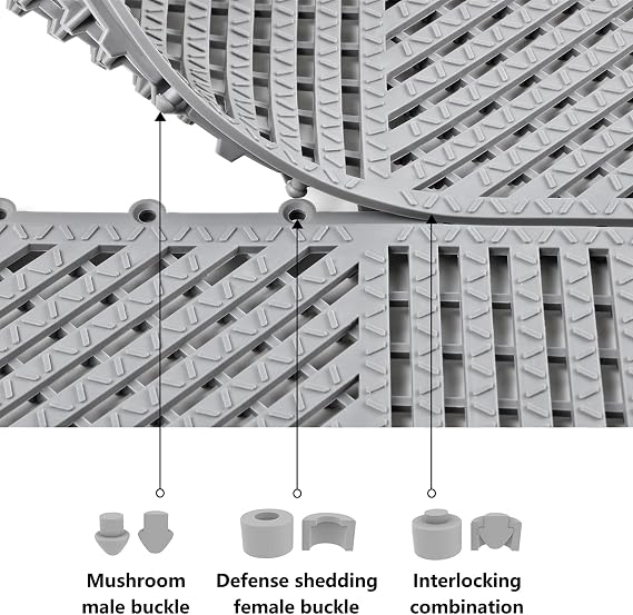 9 Pack Interlocking Rubber Floor Tiles Soft Non-Slip Outdoor Shower Mat with Drainage Holes for Slippery Areas, 1212 Blue