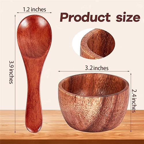 Miniatura 2 de 8 cuencos pequeños de madera para sumergir condimentos, pequeños cuencos de madera para servir de 3.2 x 2.4 pulgadas con 8 cucharas para ensalada