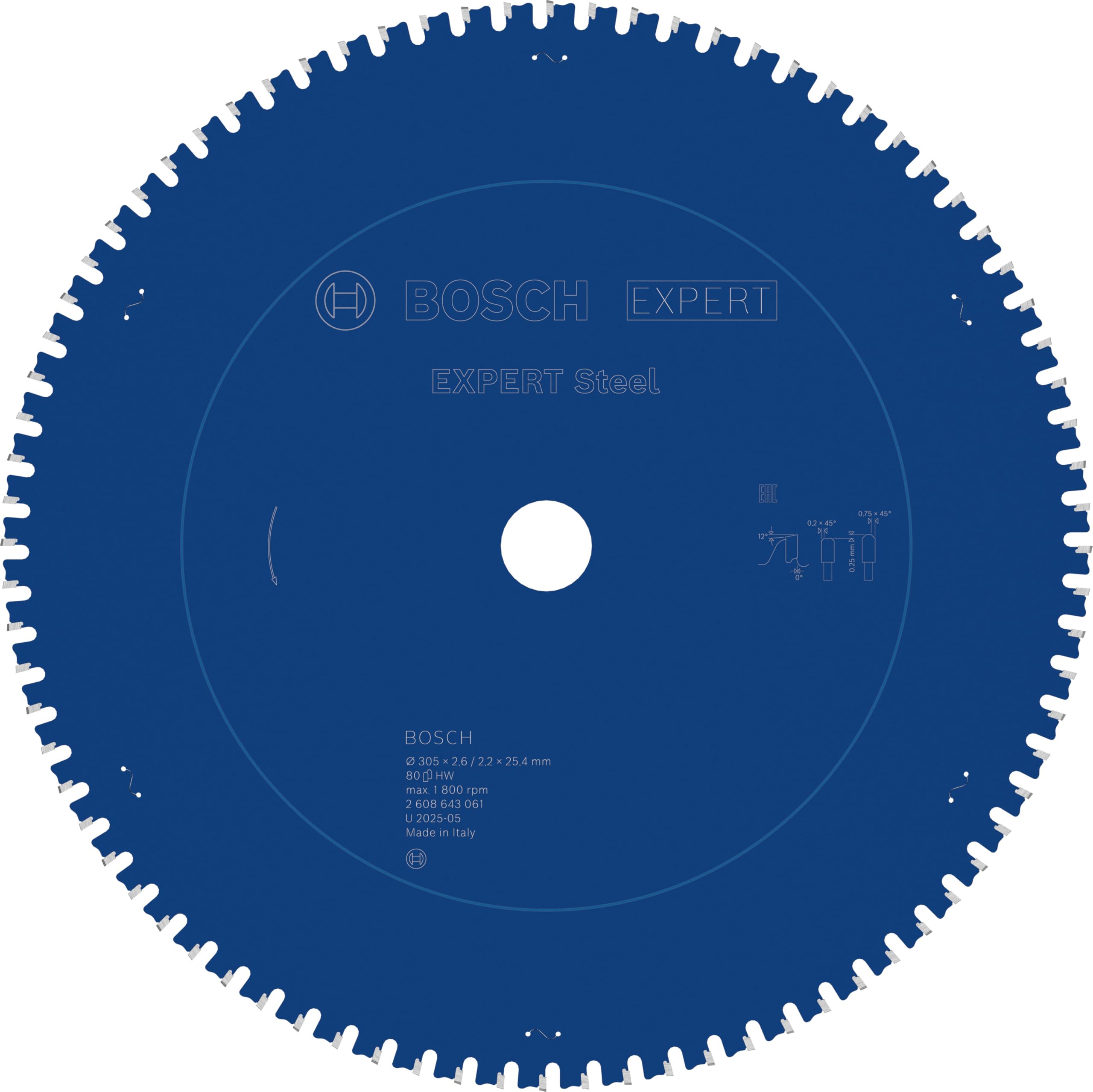 Bosch 2608643061 Circular Saw Blade Expert for Steel 305 X 25.4 X 2.6 Mm, 80