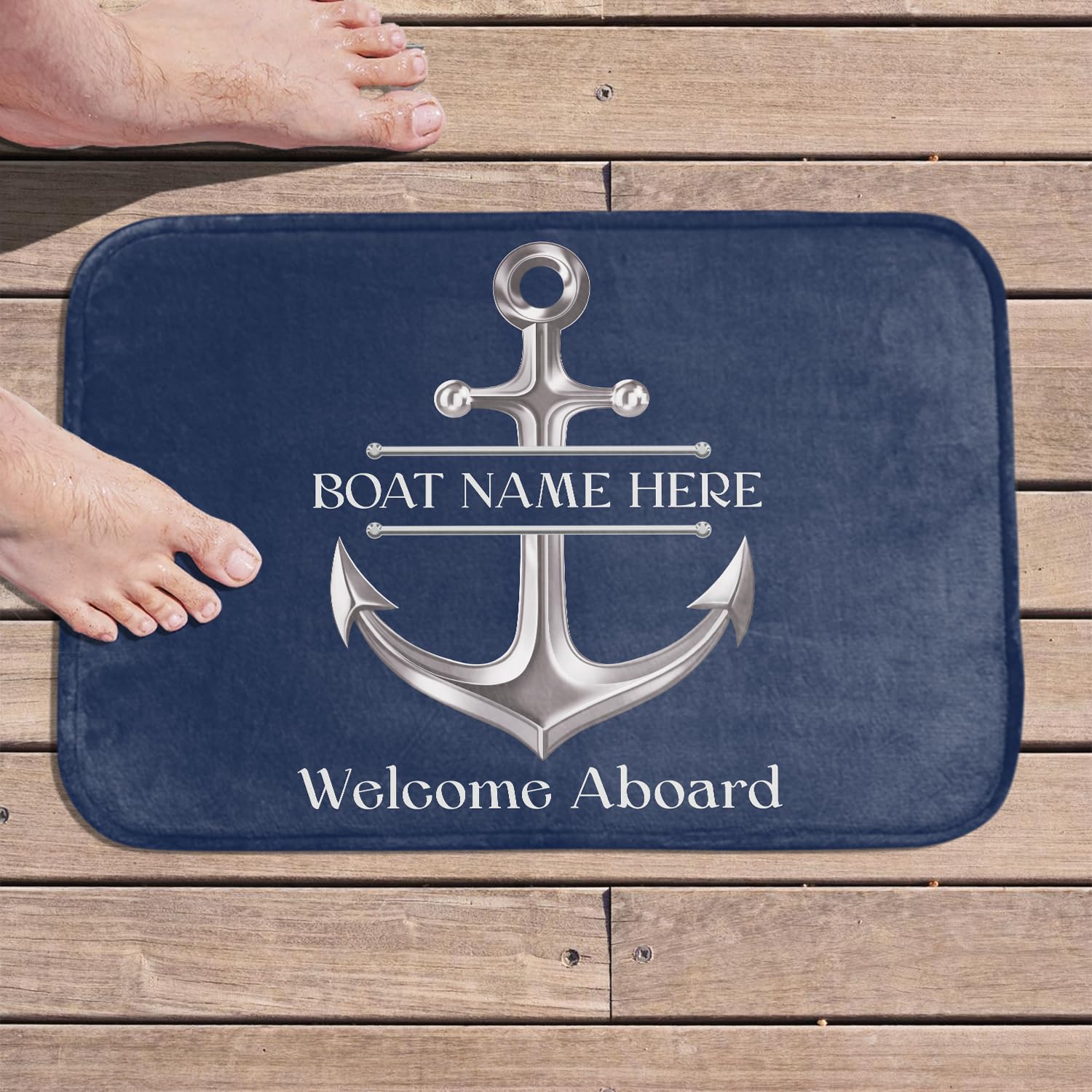 Personalized Welcome Aboard Boat Mat - Custom Name Anchor Door Mat, Customized Ship Mat, Non-Slip Entrance Floor Rug, Nautical Outdoor Lake House Rug, Nautical Yacht Gift, Nautical Mat for Boat Owners