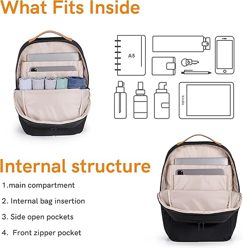 Miniatura 4 de VGOAL Mochila para laptop para mujer, resistente al agua, con múltiples compartimentos, adecuada para la universidad y viajes, Fg6325 Negro,