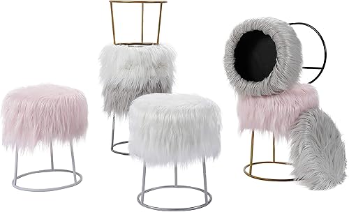 Miniatura 8 de BIRDROCK HOME Taburete redondo de piel sintética con almacenamiento, asiento de maquillaje esponjoso con patas de metal, reposapiés acolchado suave