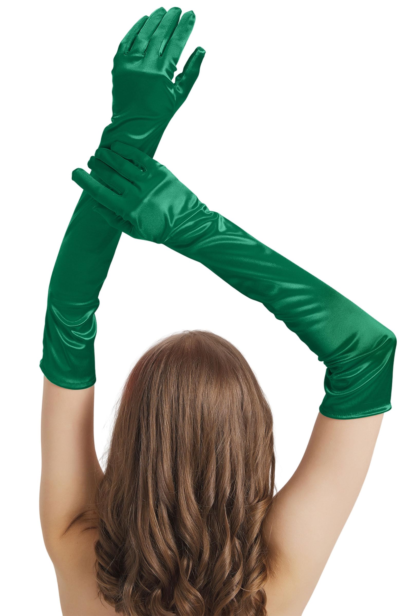 Long Gloves Costume Women Long Satin Opera Gloves Elbow Length Halloween Cosplay 1920s Gatsby Evening Party Dress Up, Green, One Size