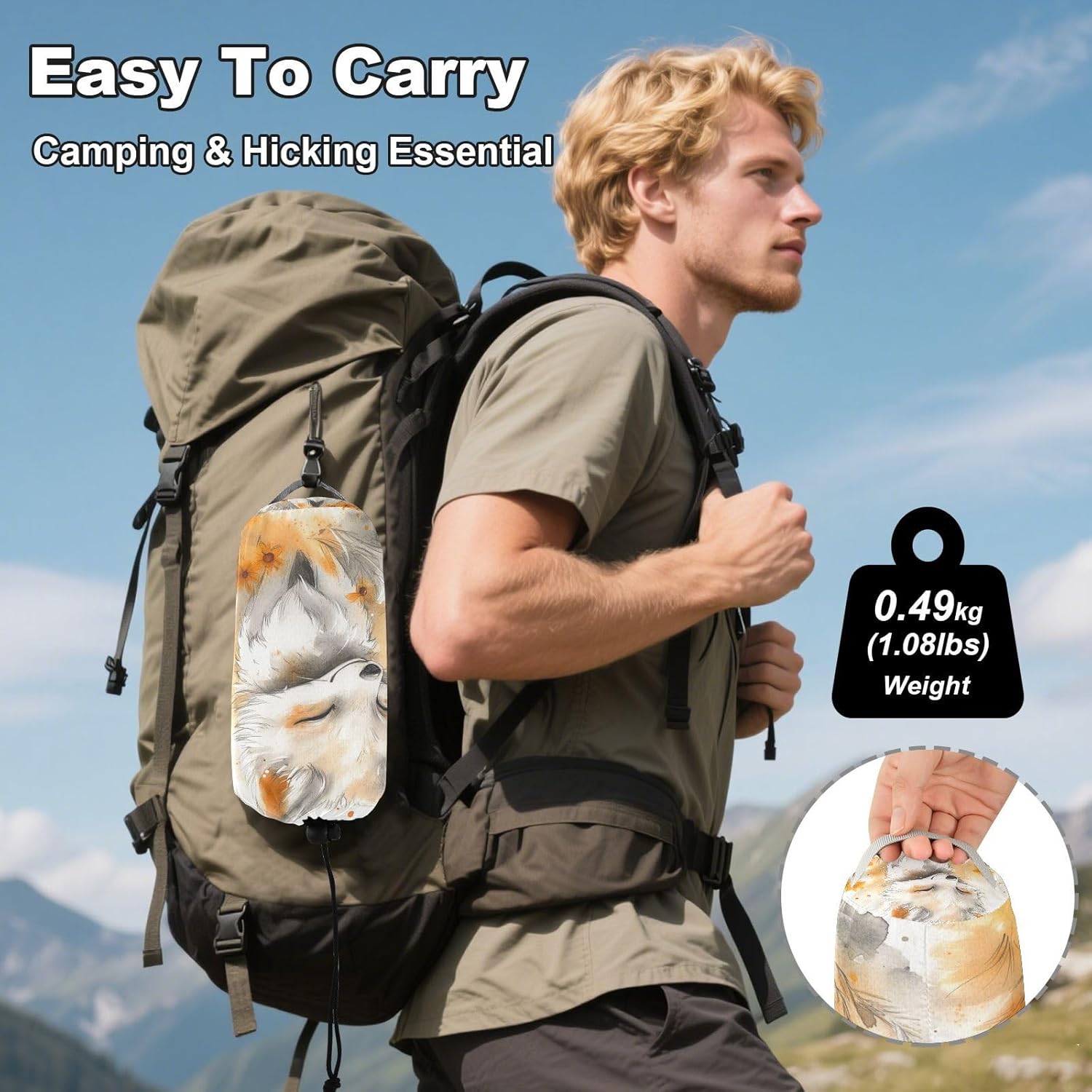 ALAZA Cute White Fox Camping Hammocks Single or 2 Person 500 lbs Portable Parachute Travel Hammock w/Tree Straps for Hiking Backpacking Indoor Outdoor