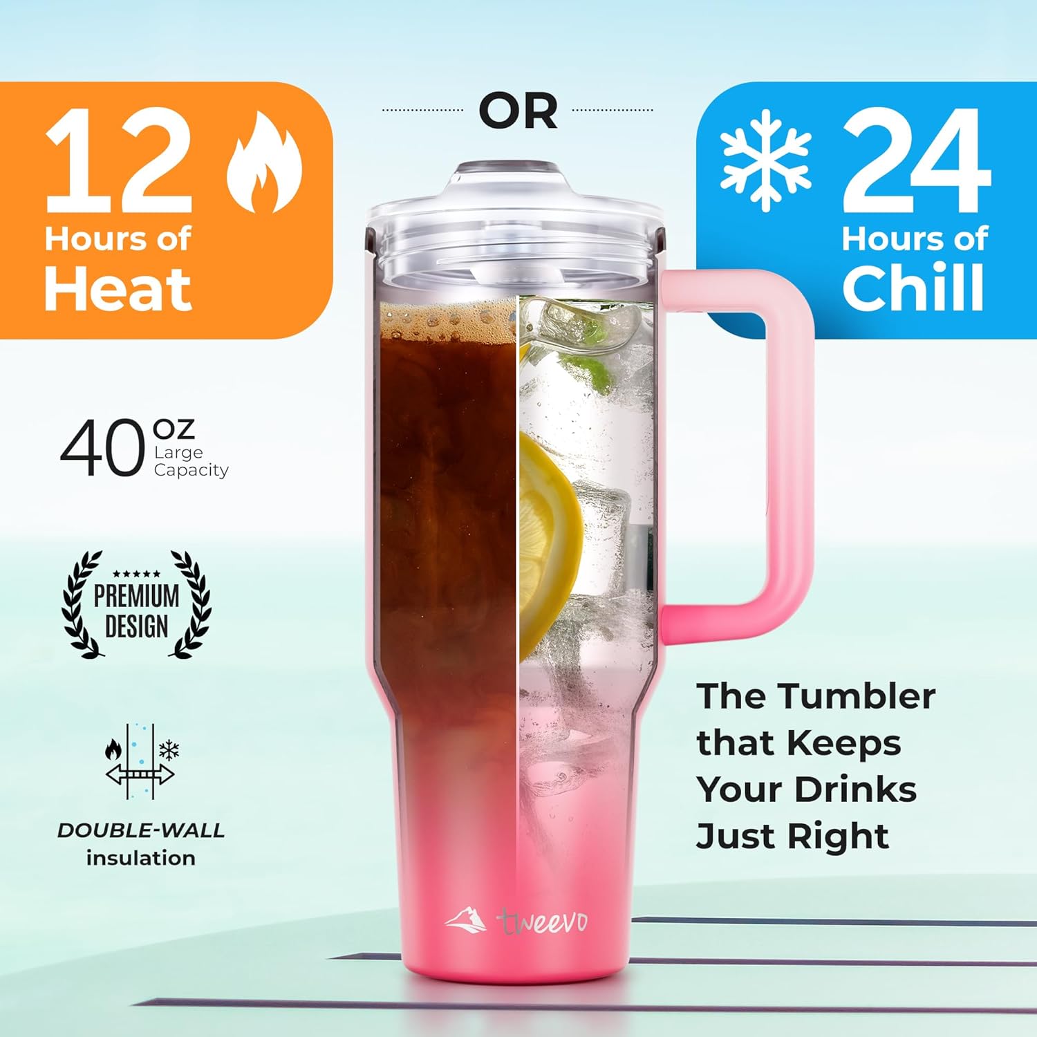 40 oz Tumbler With Handle and Straw Made of Stainless Steel - Double Wall Vacuum Insulated Tumbler With Lid - Sweat Proof Easy Grip, BPA-Free, Dishwasher Safe Tumbler (Misty Pink) - Image 5