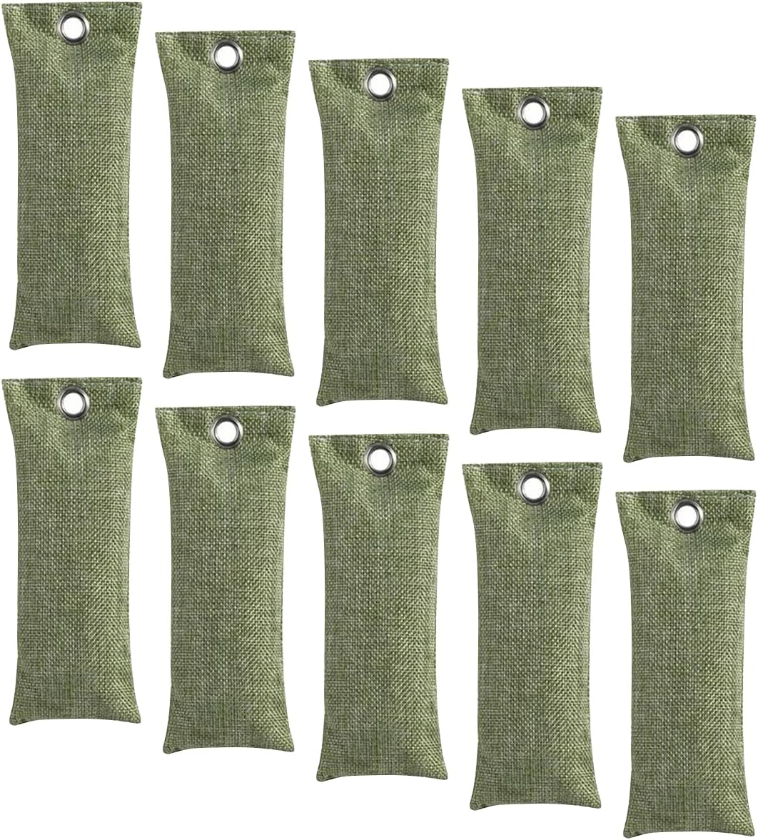 Activated Charcoal Air Purifying Bag (10 Pack 75g Each) Bamboo Charcoal Odor Absorber Air Freshener for Shoes, Closet, Car, Green