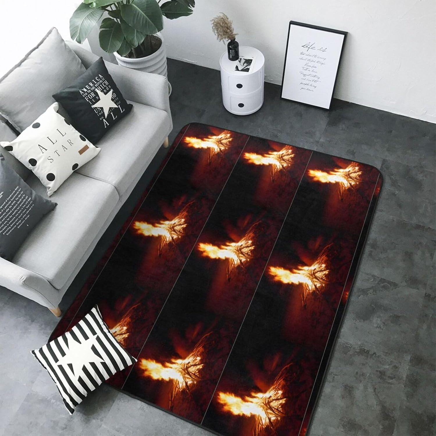 Flannel Non-Slip (Camping Fire) Rug Pad 80×50in Soft Washable Protective for Hardwood Floors Bedroom Bathroom Living Room