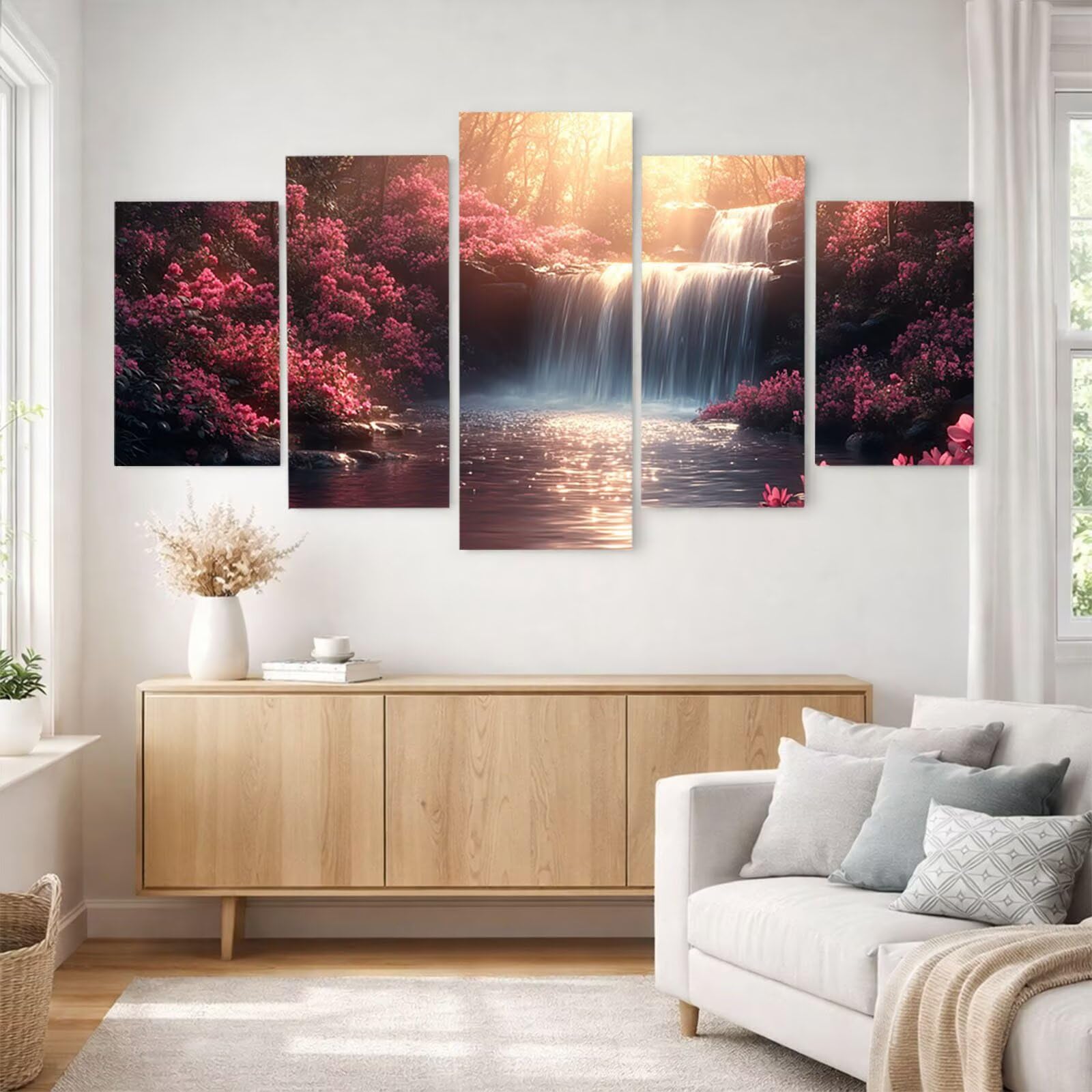 5 Pack Leuchtend Malen Nach Zahlen Erwachsene Wasserfall YCBZ-3904 | DIY Set Erwachsene mit Pinselset Acrylfarben Set Fünf Leinwand zum Bemalen Blume für Deko Wohnzimmer Geschenke für Frauen