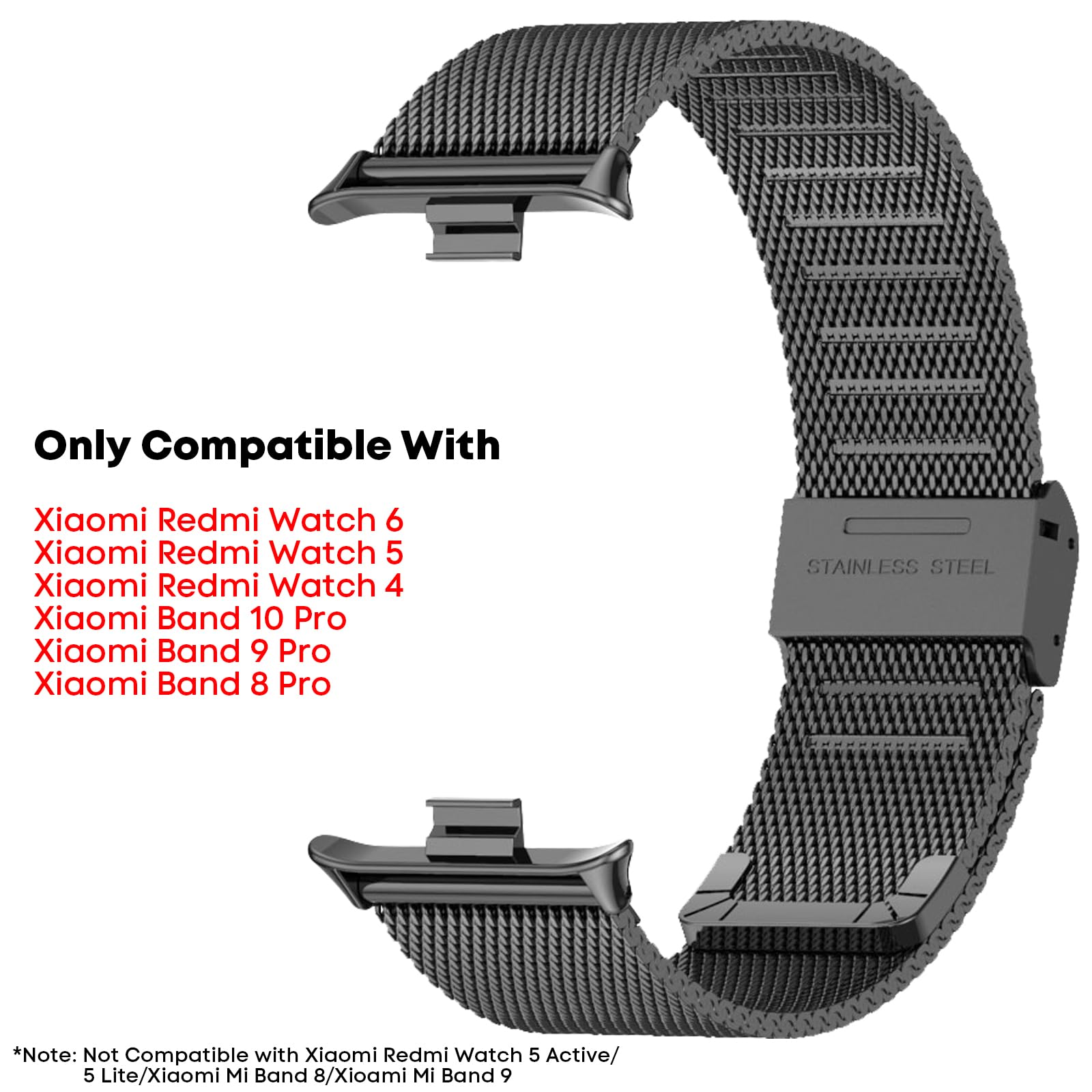 BDIG Métal Bracelet Compatible avec Xiaomi Redmi Watch 6/5/4, Bracelet en Acier Inoxydable Remplacement Compatible pour Xiaomi Mi Band 10 Pro/9 Pro/8 Pro Noir