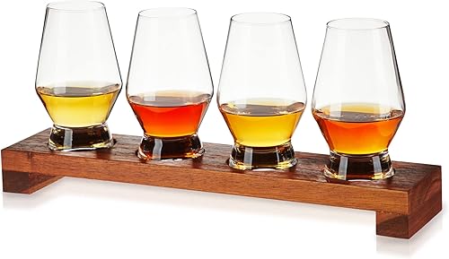 Miniatura 7 de Viski Spirit Tasting - Juego de vasos de cristal con bandeja de madera para bourbon, whisky, ginebra, brandy o licor, elegantes vasos para bares
