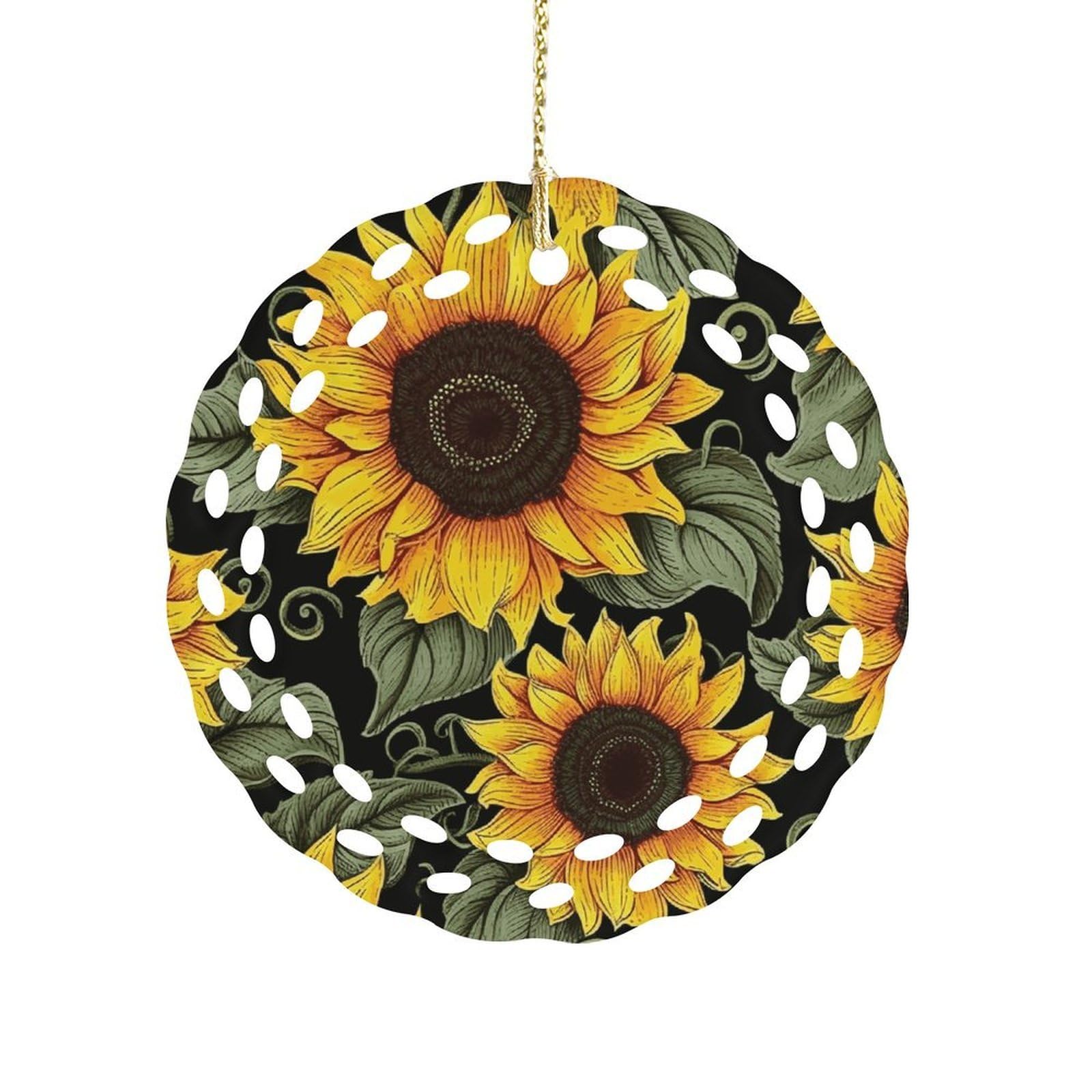 Fodpand Women's Style Floral Sunflower Ceramic Ornament For Home Decor 3.2" Round Tree Decoration Christmas Ornaments For Men Double-Sided Design