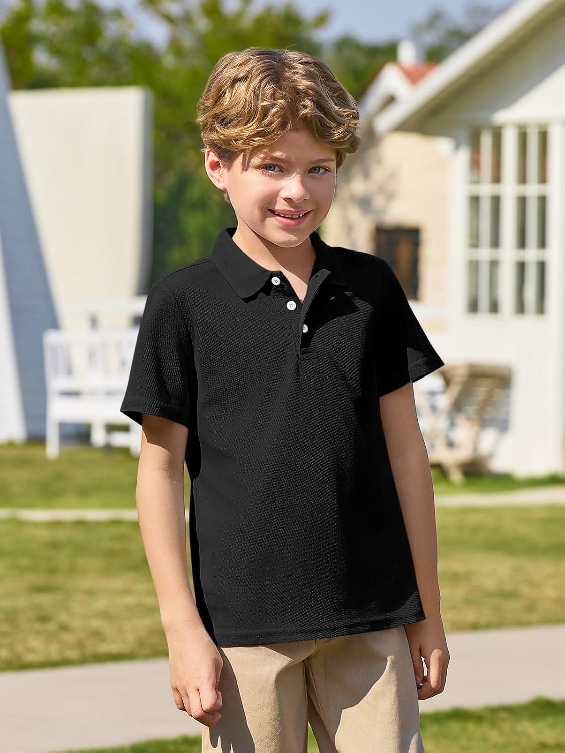 Haloumoning Boys Short Sleeve Polo Shirt Kids Collared School Uniform Shirts 5-14 Years - Image 4