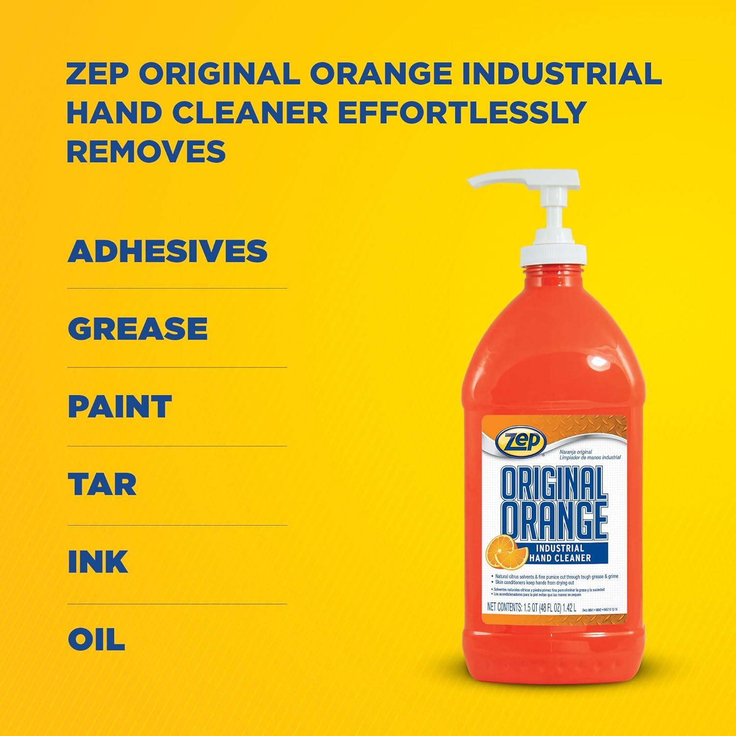 Zep Original Orange Industrial Hand Cleaner 48 Oz (Case of 6) - R45710- Contains Natural Citrus Solvents and Pumice To Remove Industrial Grease And Grime