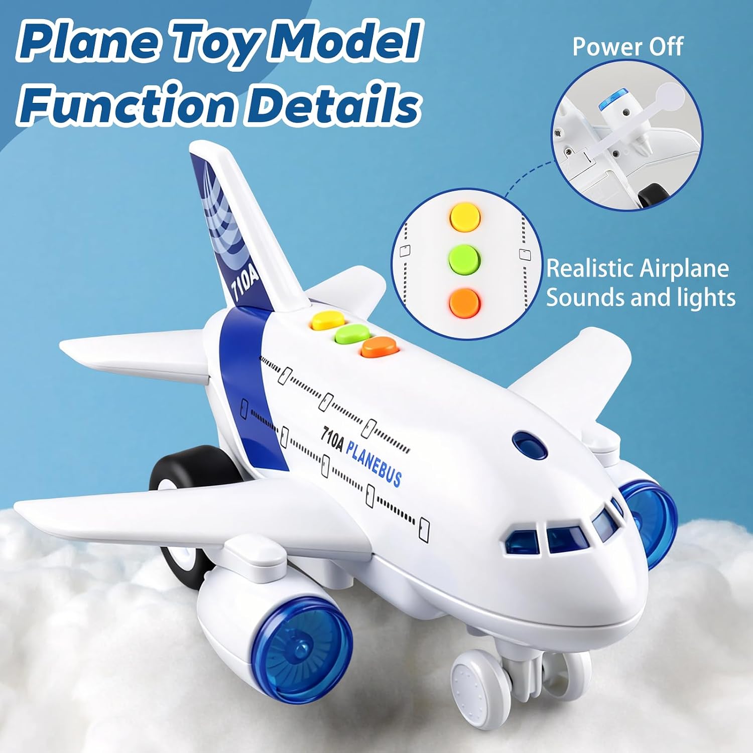 Airplane Toys for Kids– 1:200 Friction Powered Toy Plane with Flashing Lights and Sounds for Kids Boys & Girls Ages 3 4 5 6 7 8 – Christmas Birthday Party Gift, Pretend Play Vehicles