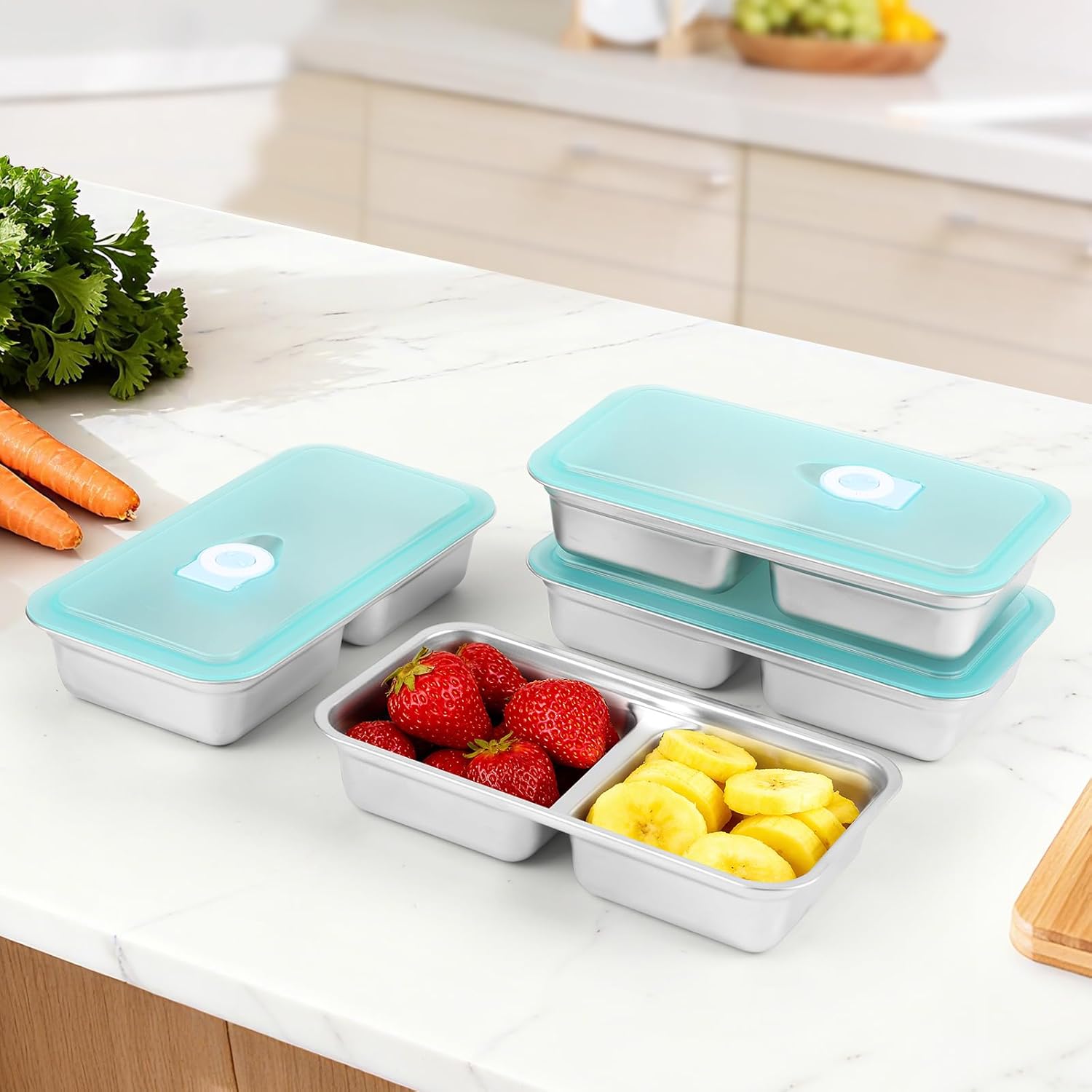 Reusable Stainless Steel Snack Containers with Lids,Double Compartment 2 Condiment Containers,Grab and Go Divided Snack Food Storage for Kids Adults, Sauce Cups for School, Trave (2) - Image 5