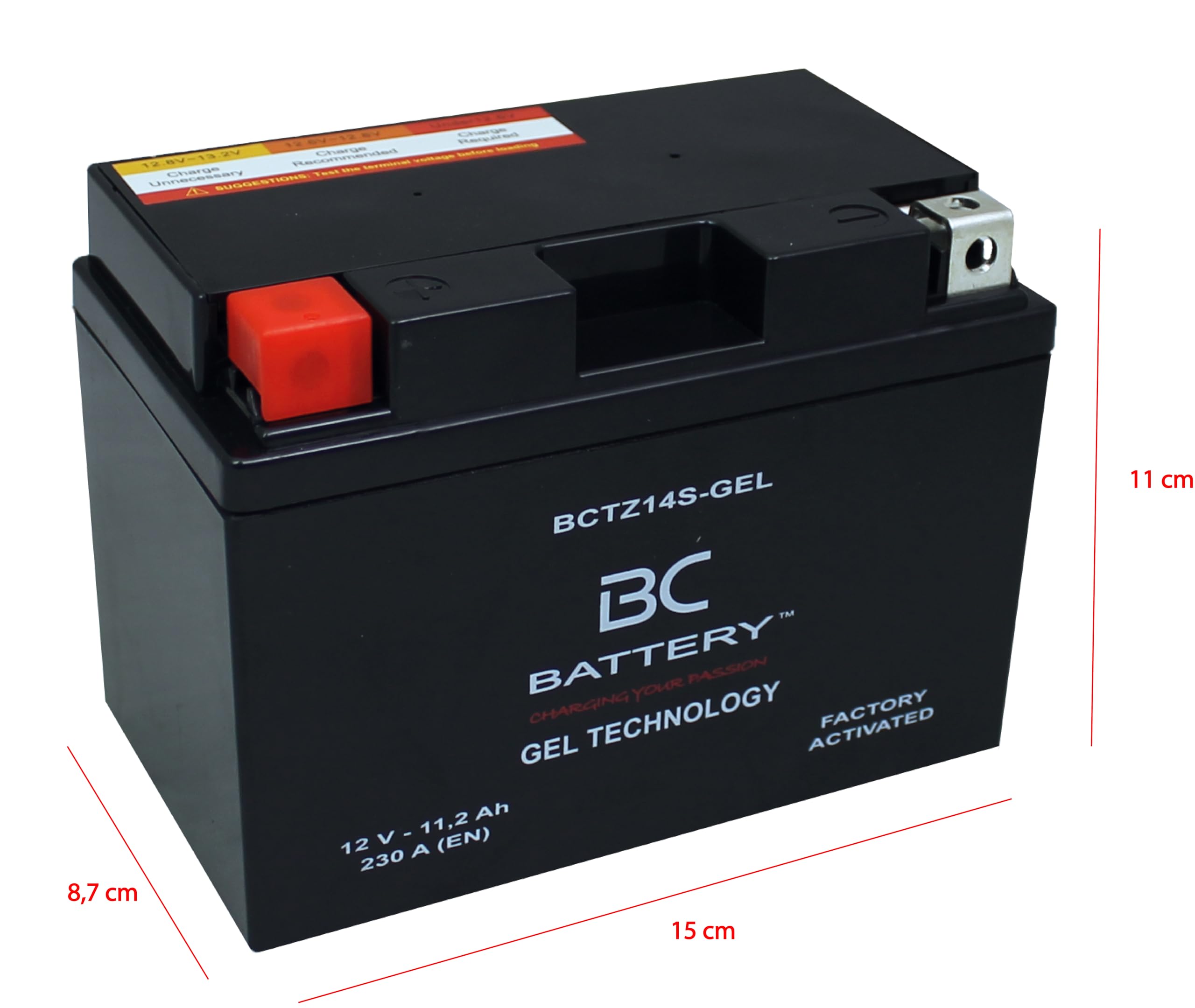 BC BATTERY Batterie de démarrage pour moto avec GEL 12V 11.2Ah BCTZ14S-GEL Moto&Scooter, sans entretien, scellée, préchargée, similaire à YTZ14S