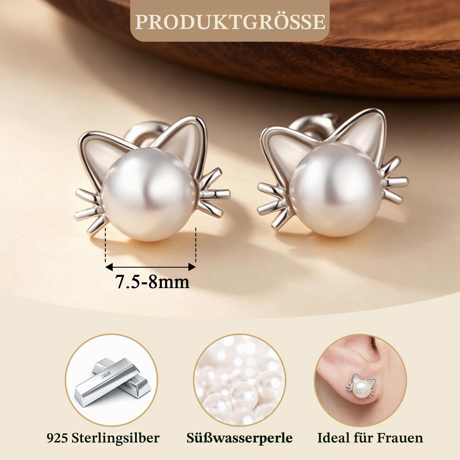 Ohrstecker Silber 925 Katzen Hasen Ohrringe mit süßwasserperlen für Damen