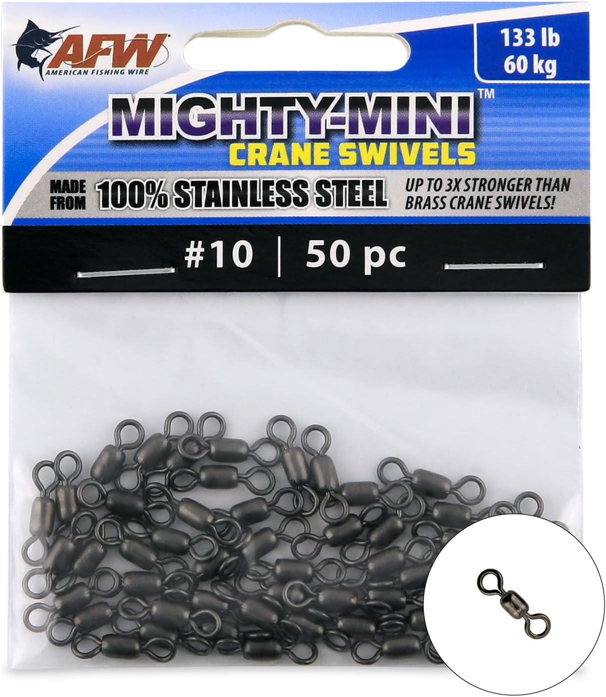 American Fishing Wire Mighty Mini Snap Crane Swivels - 100% Stainless Steel, 3X Stronger Than Brass, Up to 600lb Test - Essential Fishing Gear for Every Tackle Box - Ideal for Any Fishing Line Leader