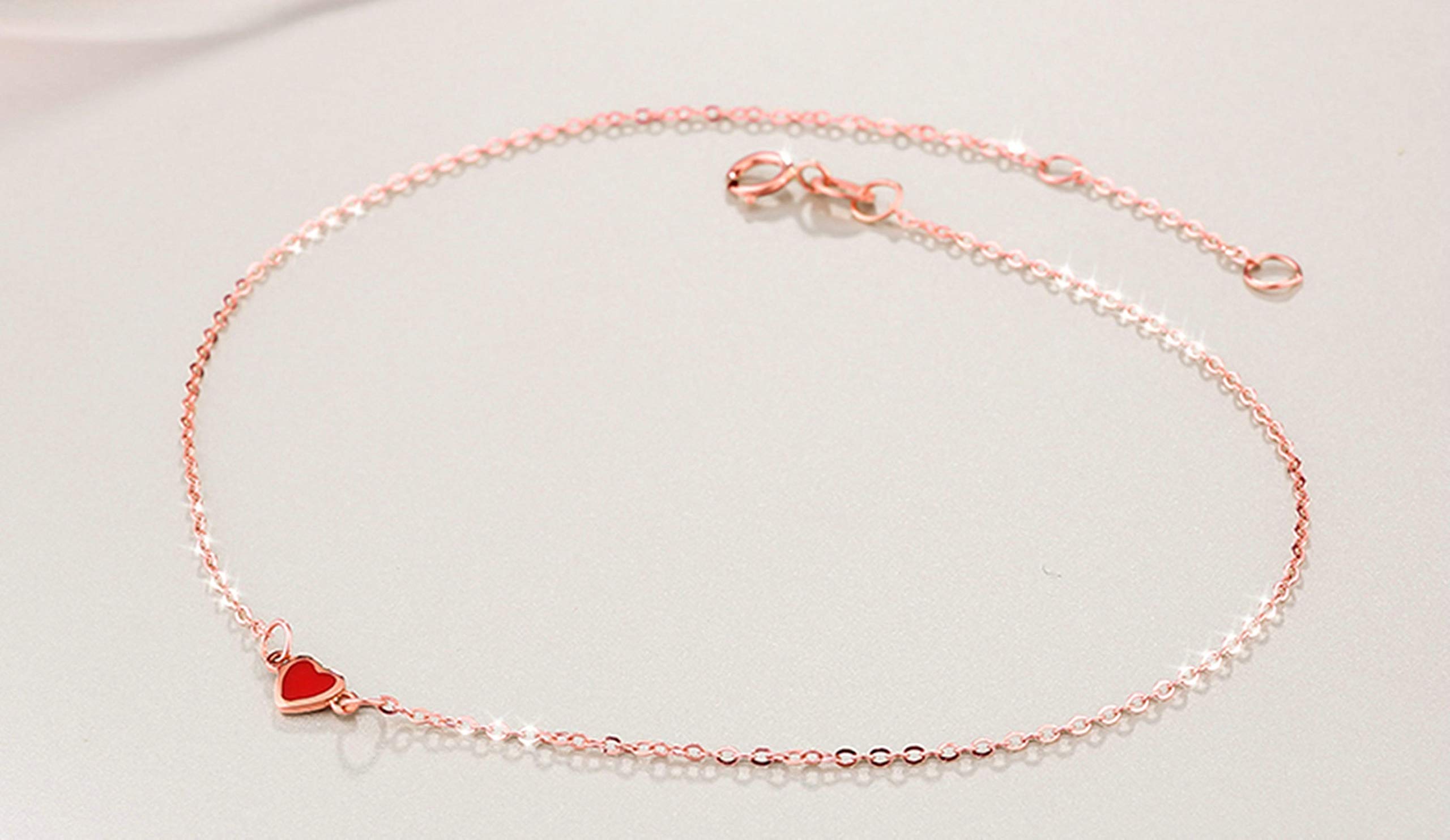 Epinki Tobillera Oro Amarillo/Oro Rosa 18K, Corazón Tobilleras Pulseras para Mujer 23-24CM