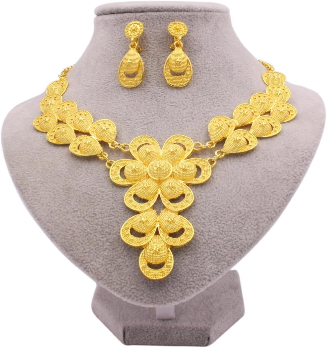 LOKILOKI Indian Jewellery Set Dubai African Bridal Gifts Wedding Ornament Sun Shape Jewelry Sets for Women 24k Gold Color Necklace Earrings Set