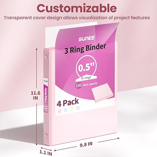 Miniatura 7 de SUNEE - Archivadores de 12 pulgada con 3 argollas, paquete de 4, argollas de media pulgada delgadas con vista transparente, sin PVC (ajuste para