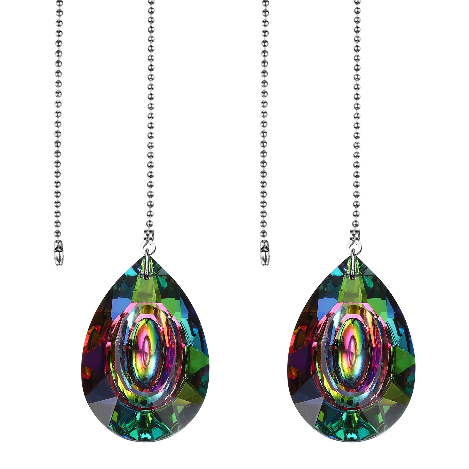 PATIKIL 2 Pcs Crystal Ceiling Fan Pull Chain Extender, 20 Inch Decorative Crystal Pendants Ornament Light Chain for Light Lamp Ceiling Fan, Long Eye Shape