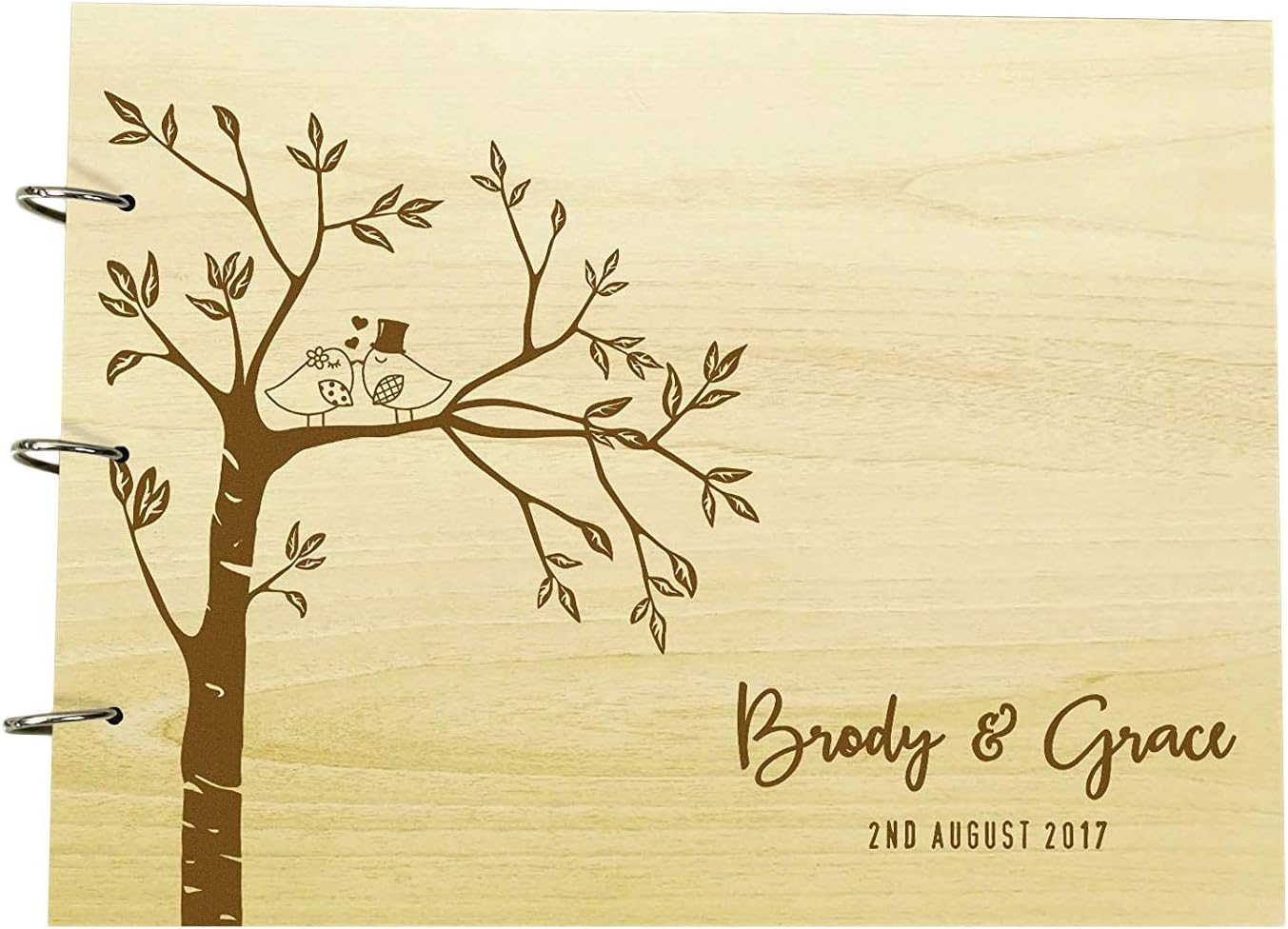 Darling Souvenir Engraved Trees Couple Birds Wedding Guest Book Personalized Name and Date Photo Albums