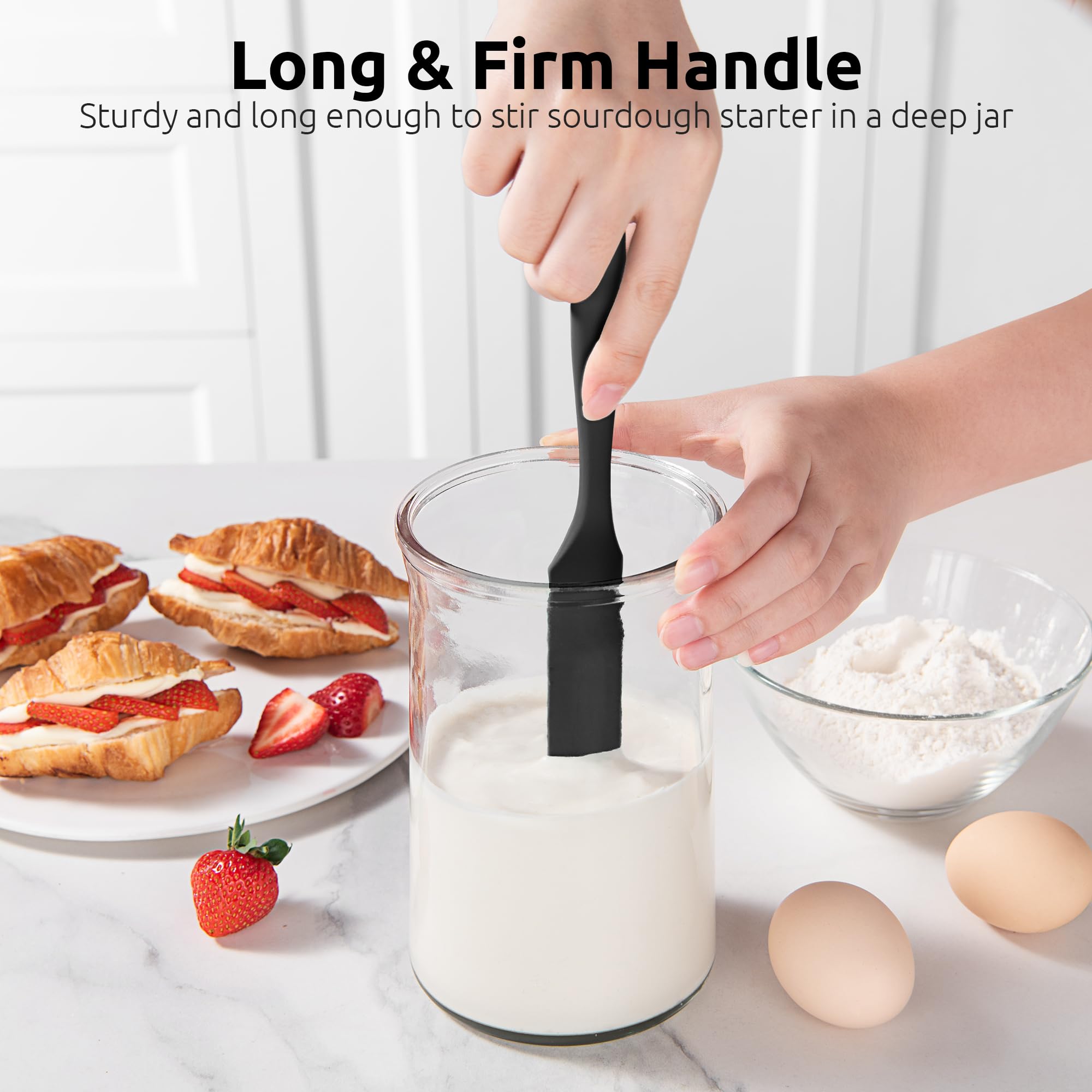 U-Taste Silicone Jar Spatula: 315℃ Heat Resistant Flexible Rubber Jar Scraper with Long and Slim Handle for Scraping Sauces Batters Stirring Sourdough Starters - Image 4