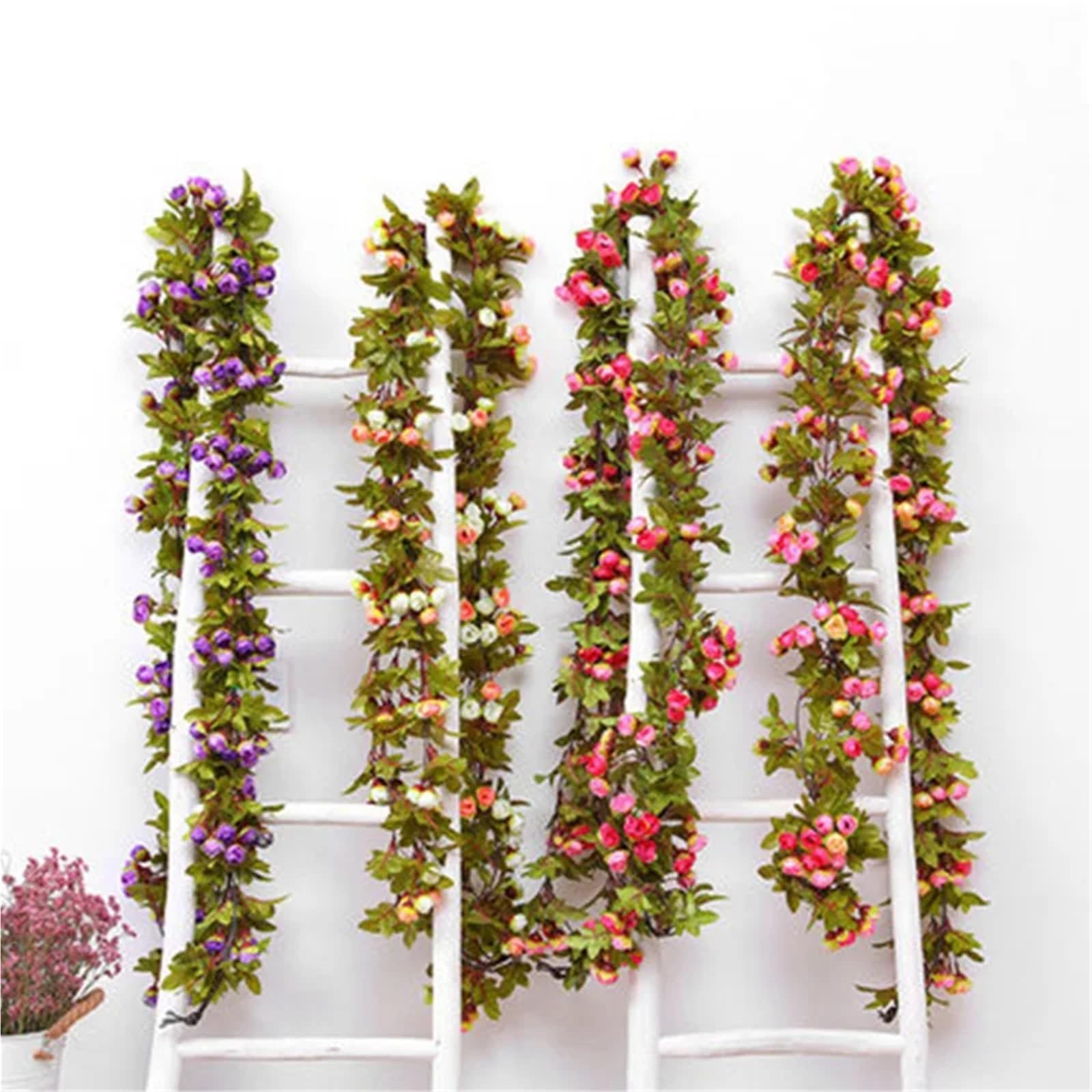 220 cm Seidenrosen-Hochzeitsdekorationsrebe | Künstlicher Blumenbogen mit Wandgirlande aus grünen Blättern