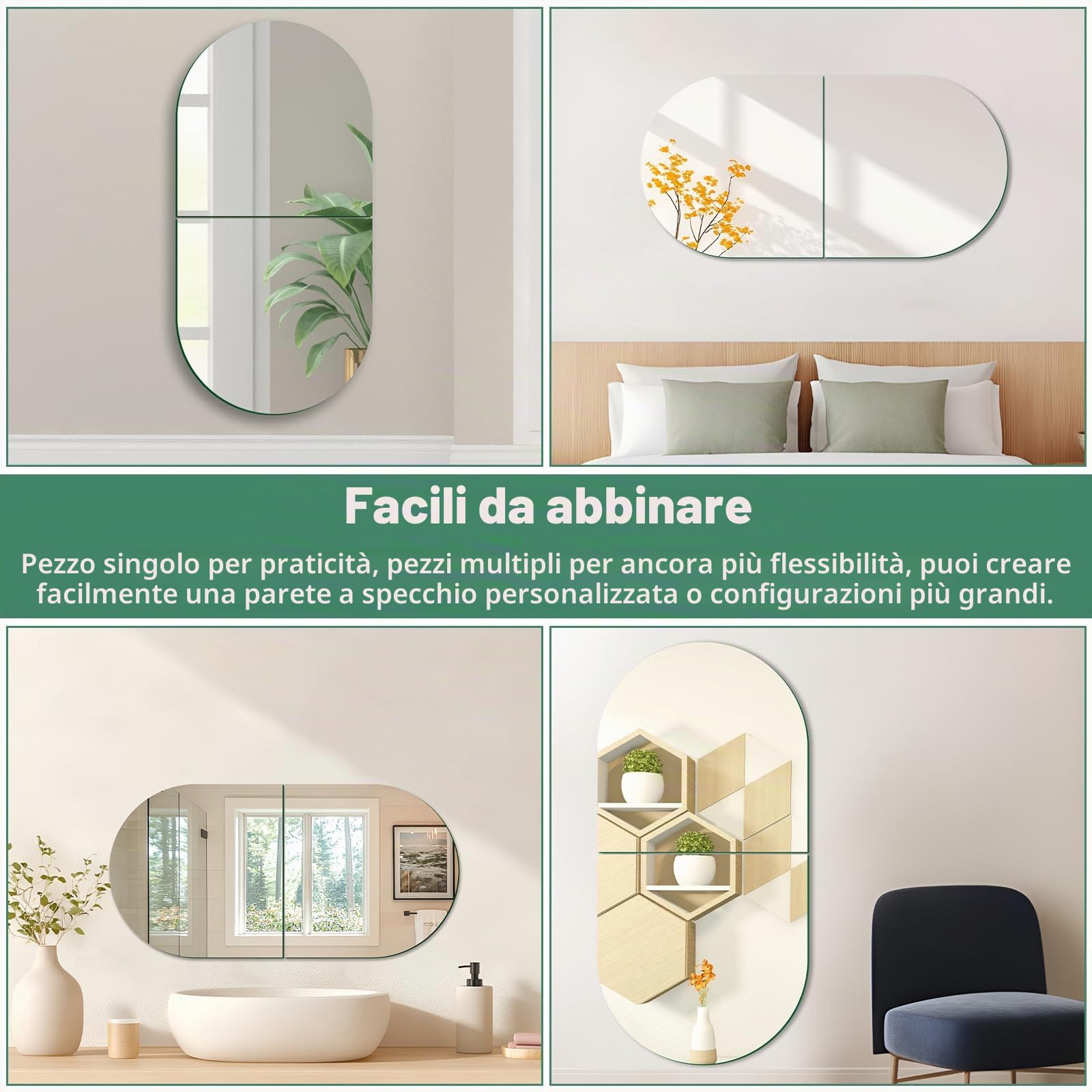 Specchio da parete bombato 50 cm - Specchi da bagno adesivo - Alta definizione - Per soggiorno, camera da letto, ingresso, Decorazione d'interni - Grande formato