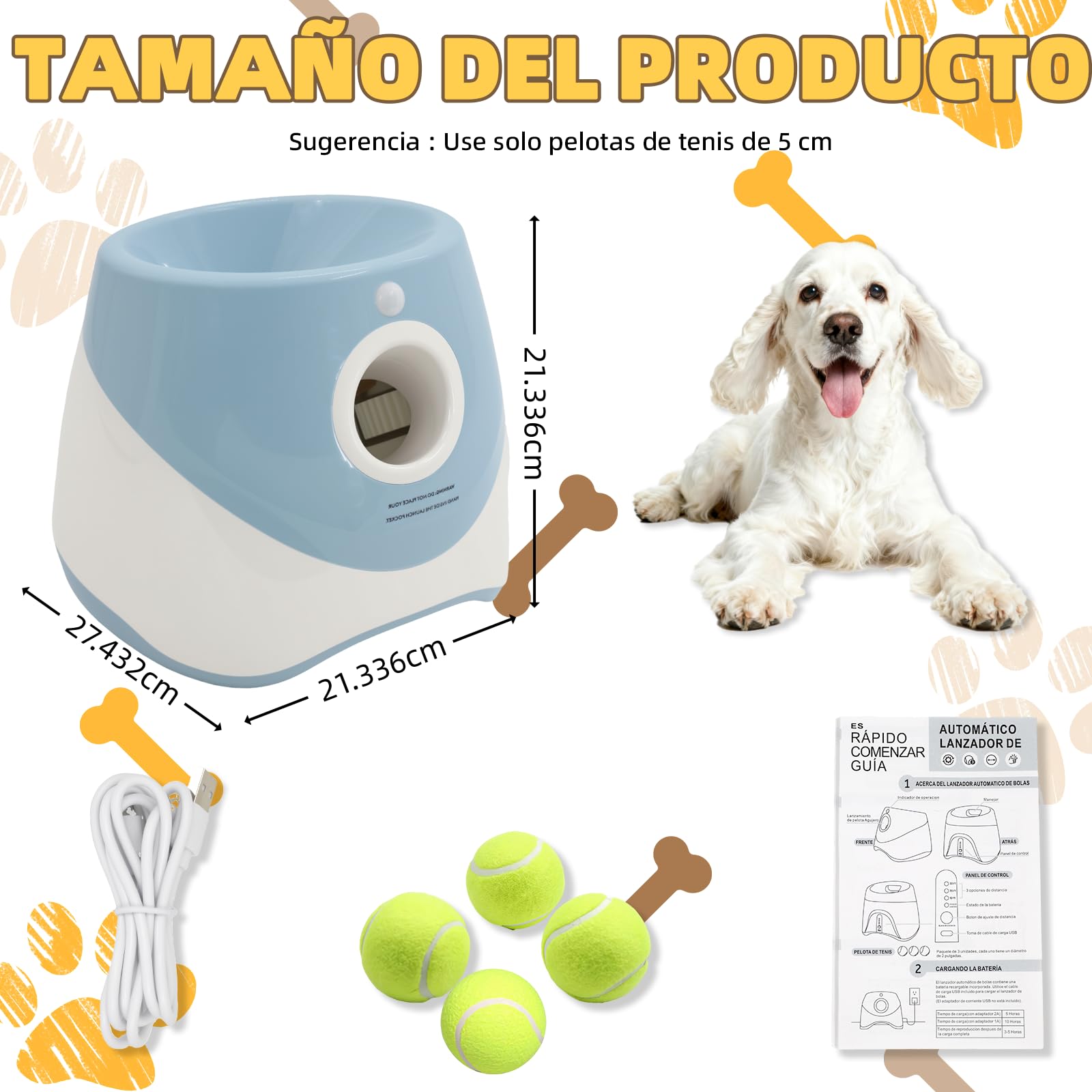 Máquina para lanzar pelotas para perros con 6 pelotas de tenis, juguete eléctrico interactivo para perros pequeños, para interior y exterior