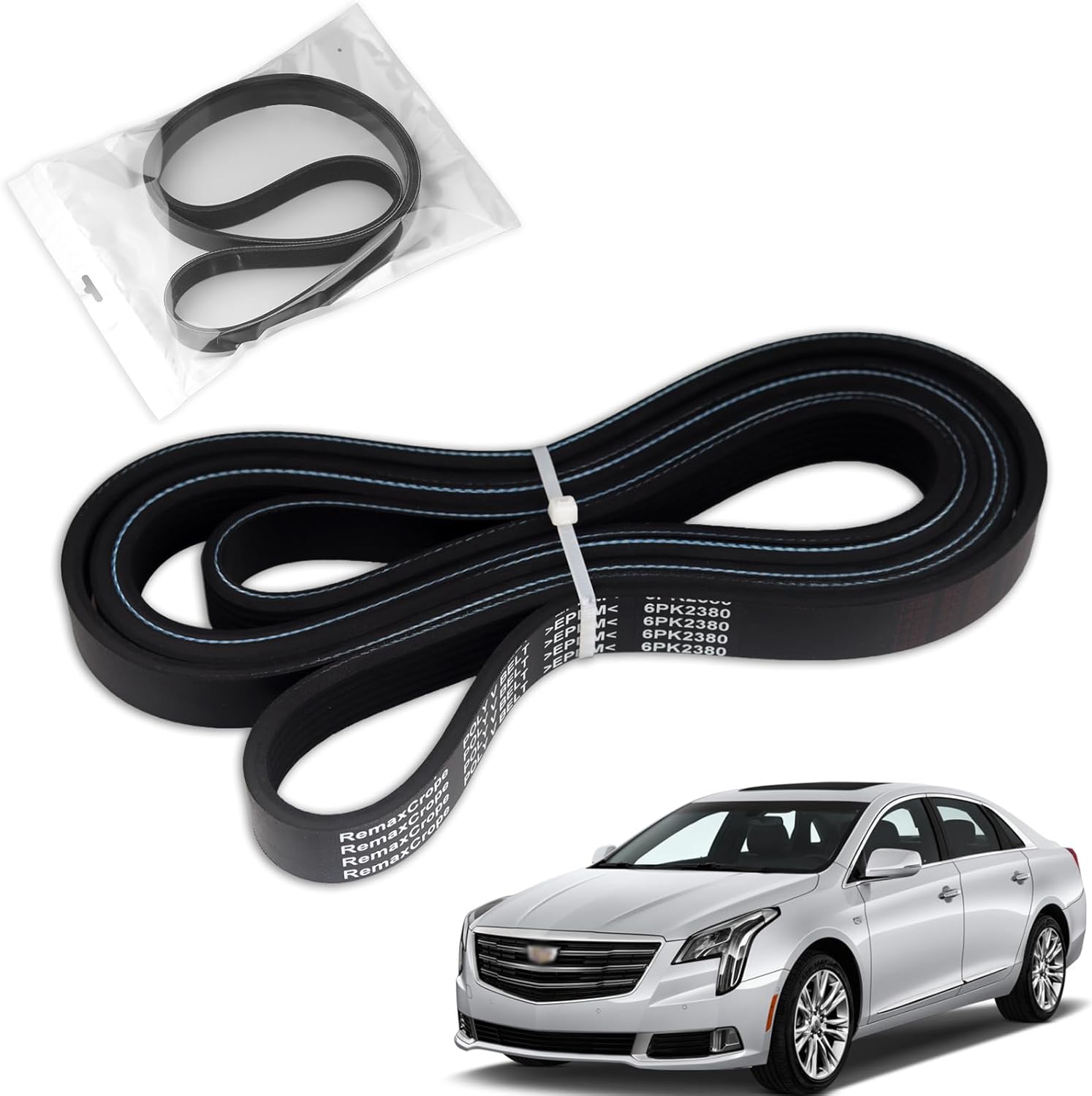 Engine Serpentine Drive Belt Fits for Buick Cadillac Chevy Ford Mercedes-Benz Oldsmobile - Avenue XTS SRX Suburban K1500 C1500 S10 Blazer Tahoe E150 E250 F150 F250 Yukon AMG More 6PK2380