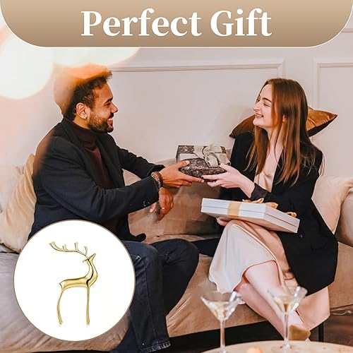 Miniatura 7 de Sziqiqi Escultura de reno para centros de mesa de Navidad, decoración de estatua de cornamenta de ciervo de latón dorado, estatua de alce de metal,