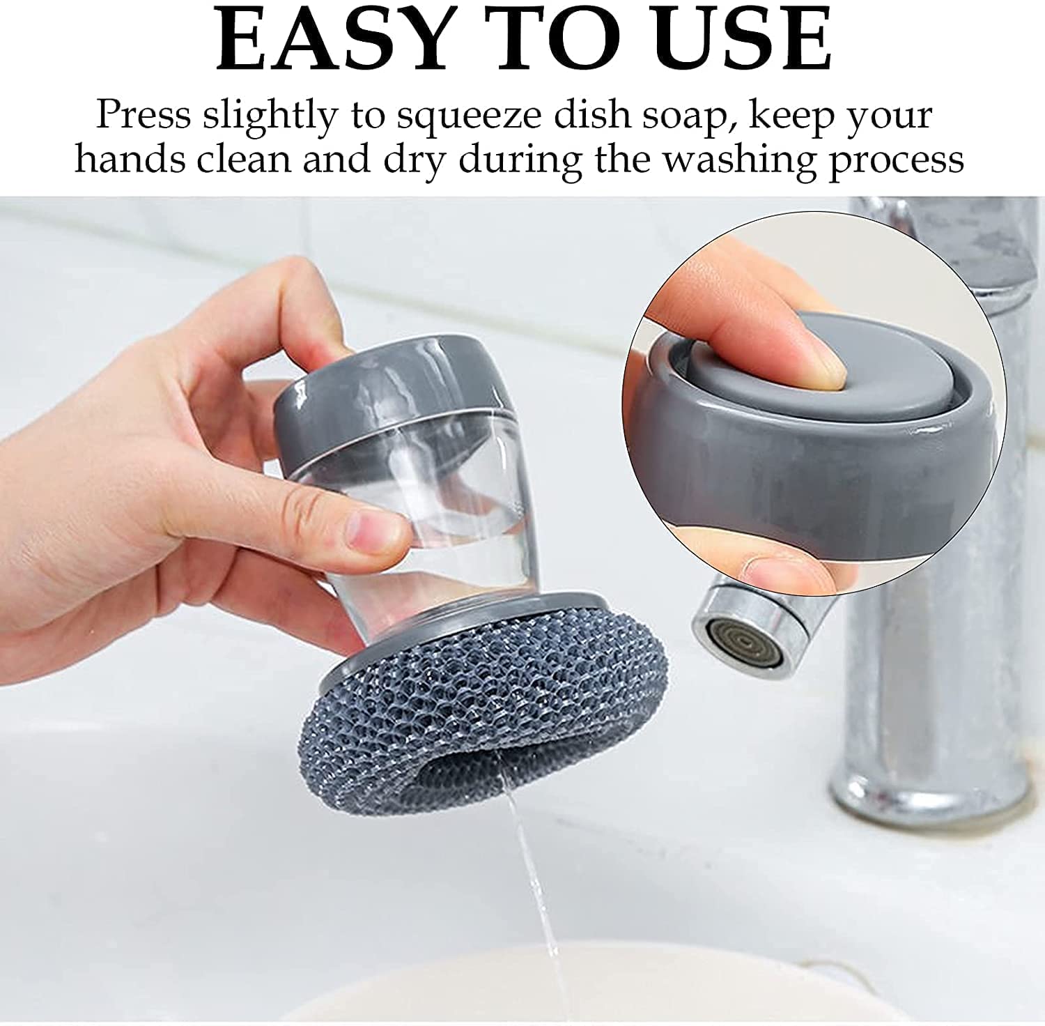 AG E-Com Replaceable Wire Ball Cleaning Scrubber Brush, Dish Washing Soap Dispensing Palm Brush, Rust-Resistant, Easy to Hold and Non-Slip Product Image 5