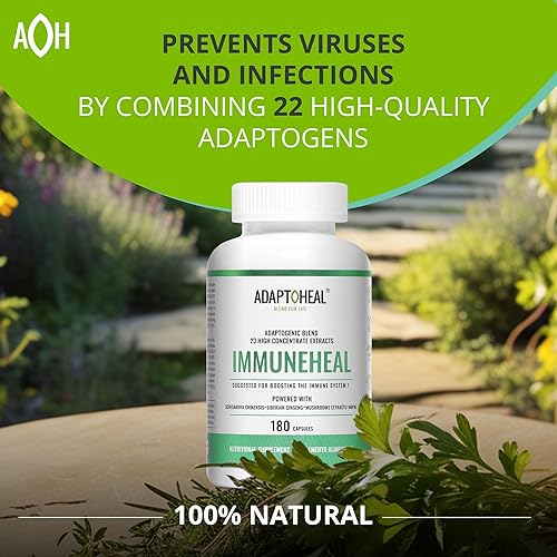 Vista 4 de ADAPTOHEAL Immuneheal – Adaptógeno, suplemento de refuerzo del sistema inmunológico con Schisandra Chinensis, Ginseng y extracto de hongos