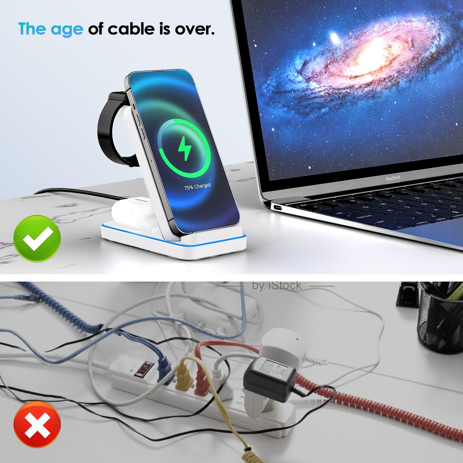 Indukcyjna stacja ładująca 3 w 1, bezprzewodowa ładowarka do urządzeń Apple z adapterem, 15 W Max Fast wielofunkcyjna ładowarka do telefonów komórkowych iPhone/Samsung/Apple Watch/Apple