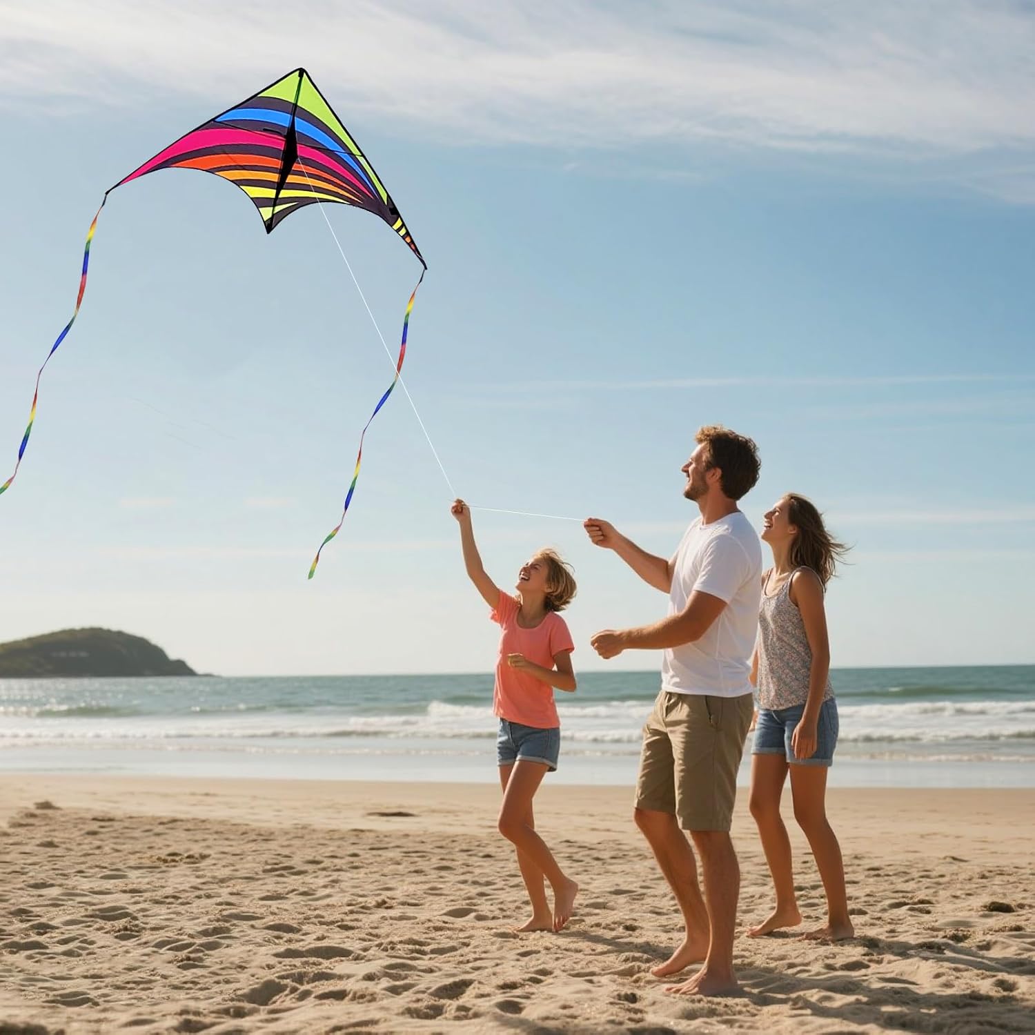 3 Pack Delta Kite Set for Adults and Kids, Single Line Beach Kites for Boys & Girls, Three Handle with String Included