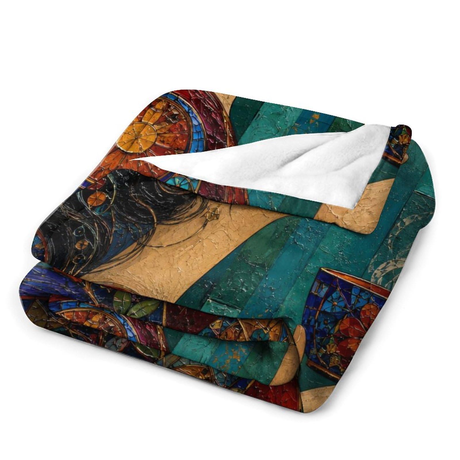 Donna con tazza da tè Coperta Arte del mosaico Coperta TV Calda | coperta divano morbida con Gioiello bizantino, per divano, letto, relax quotidiano, 175x200cm(70x80in)