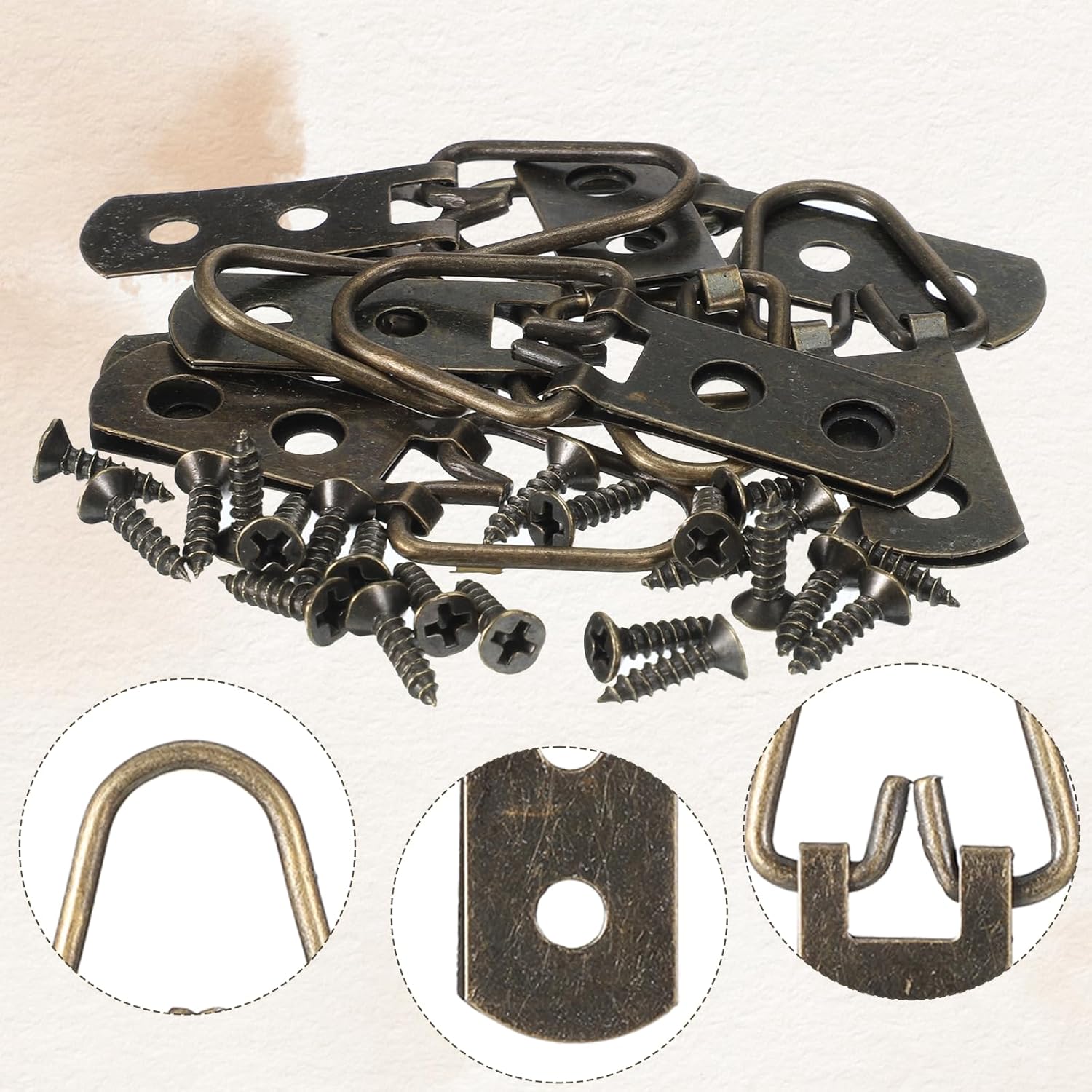 10 PCS D-Ring Picture Hangers, D Ring Hangers with Screws Heavy Duty Picture Frames Double Holes Clasp Pictures Hanging Brackets Hardware Pictures Hooks for Clock Paintings Artwork Photo Frame Mirrors