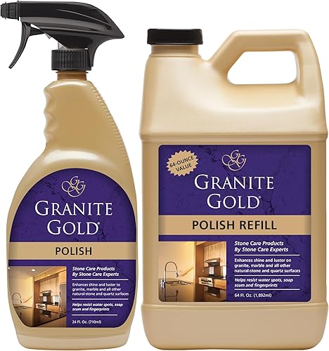 Granite Gold Spray polaco, brillo sin rayas para granito, cuarzo, mármol, travertino, encimeras de piedra natural, 64 onzas líquidas y 24 onzas