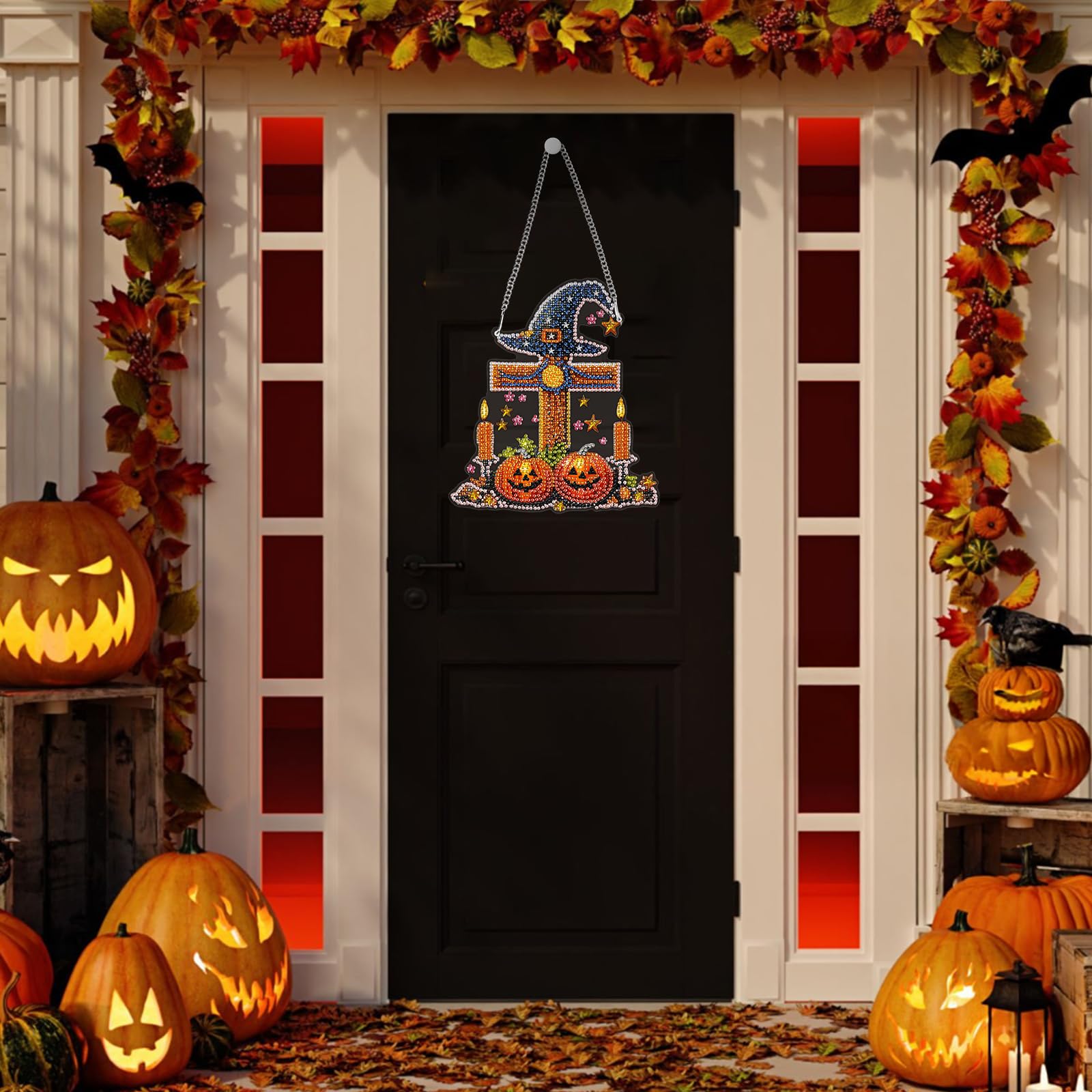 GHHKUD Halloween Diamond Art Hanging Kits for Adults Cross Diamond Painting Dreamcatcher Kits Pendant - Image 3