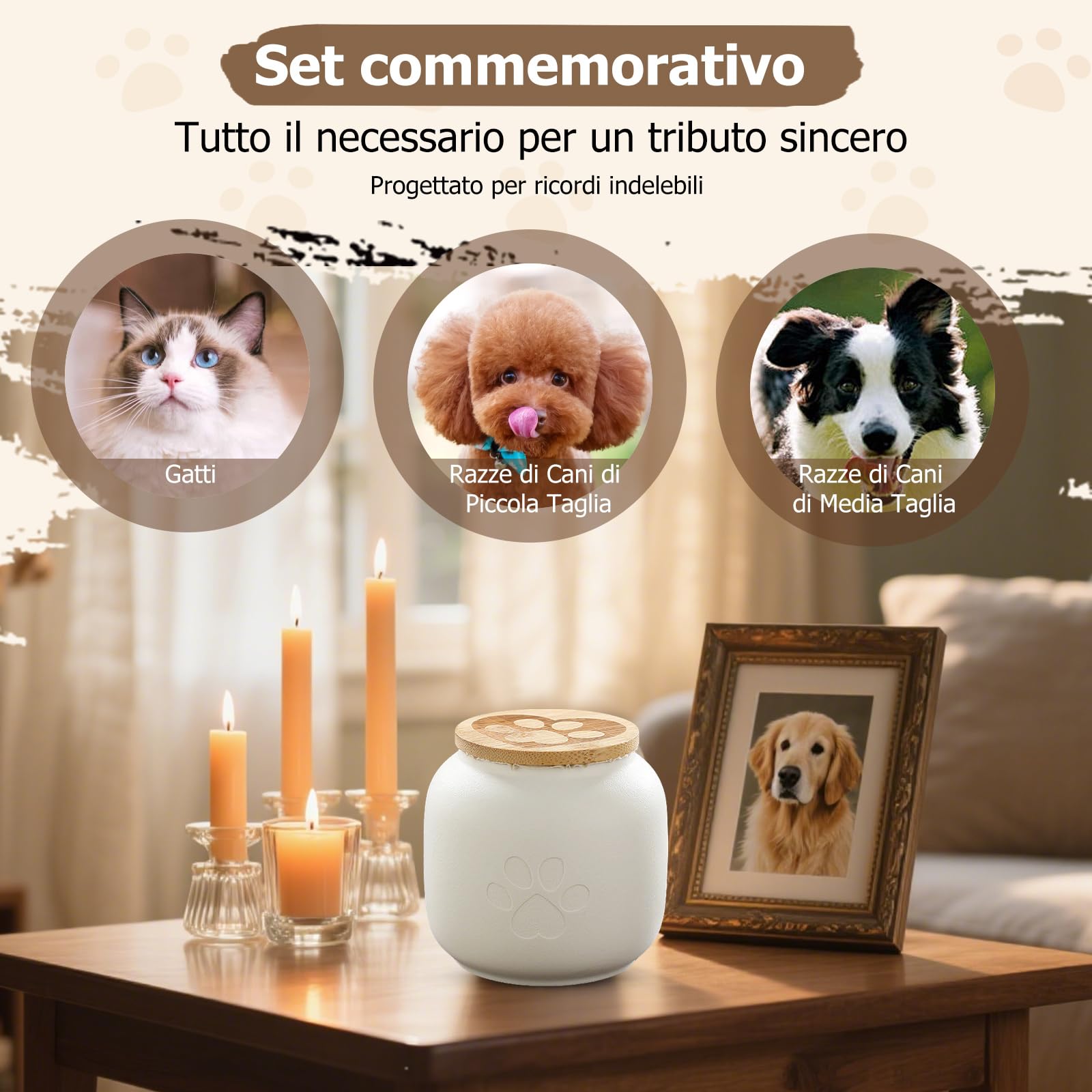 PETCUTE Urna per Cremazione per Cani e Gatti,Urna per Ceneri di Piccoli Animali Domestici,Barattolo Portatile in Ceramica Sigillata,Urne Commemorative per Cani,Bianco,500ML