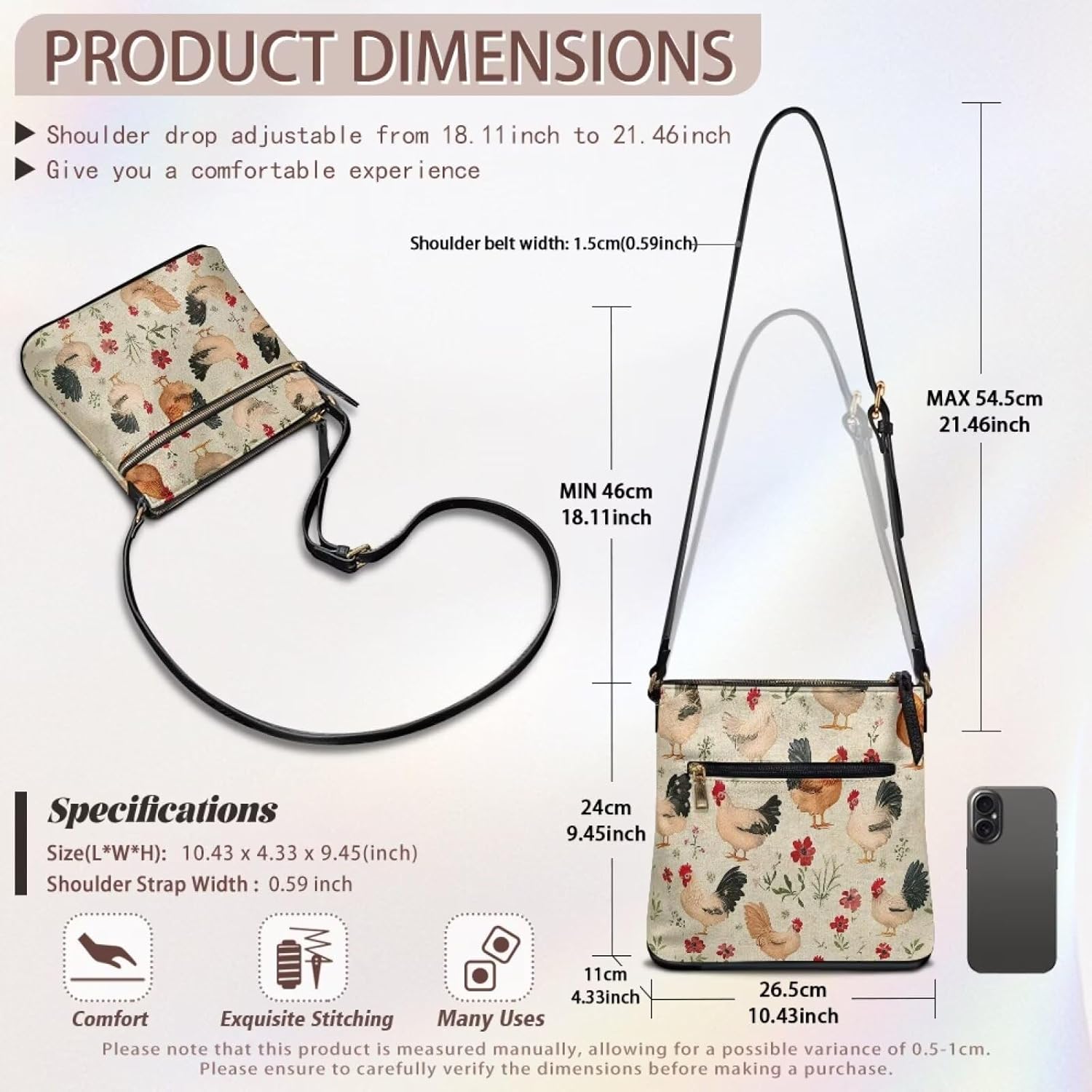 HUGS IDEA Crossbody Purse Leather Handbag for Women Men Shoulder Purse Large Cell Phone Bag