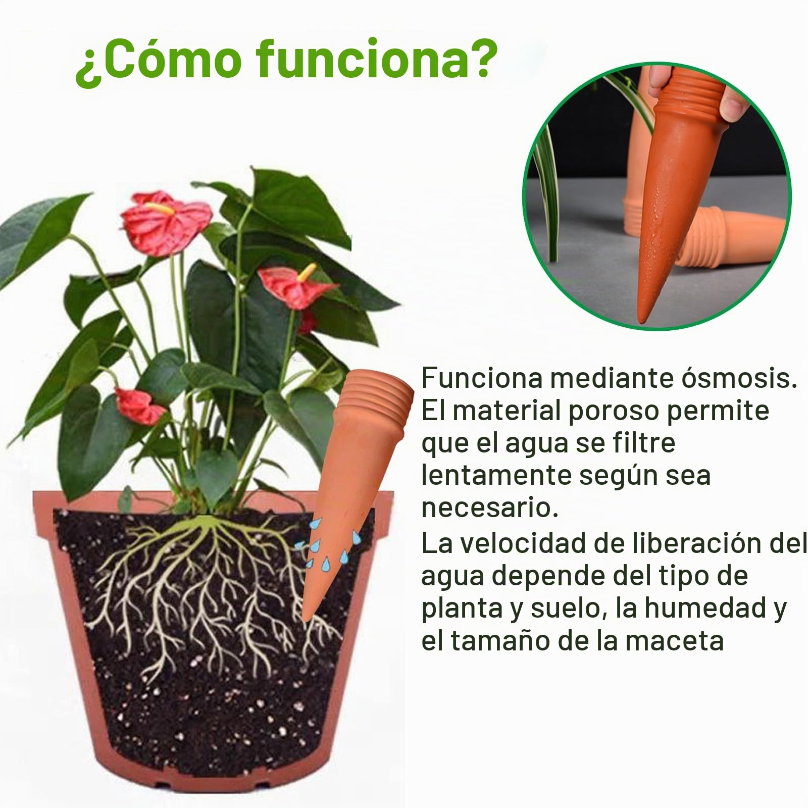 Conos De Autorriego De Terracota Para Plantas | 4 Unidades De Riego Automático Por ósmosis | Ideal Para Vacaciones Y Plantas De Interior O Exterior