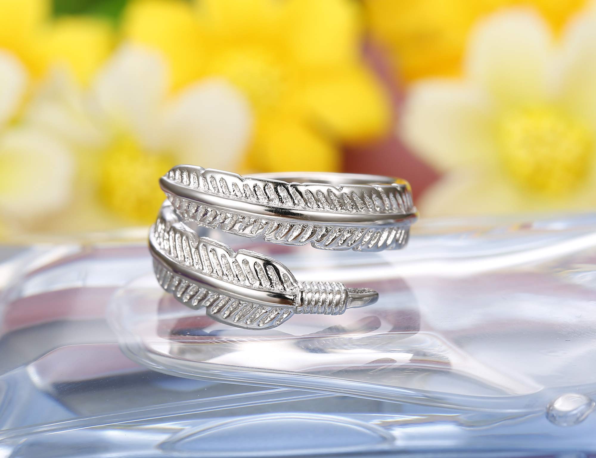 BESTEEL Anillo De Plata Esterlina 925 para Mujer Niñas Anillos de Compromiso Boda Pluma Anillo Hojas Alas de Angel Vintage Anillo Abierto Ajustable…