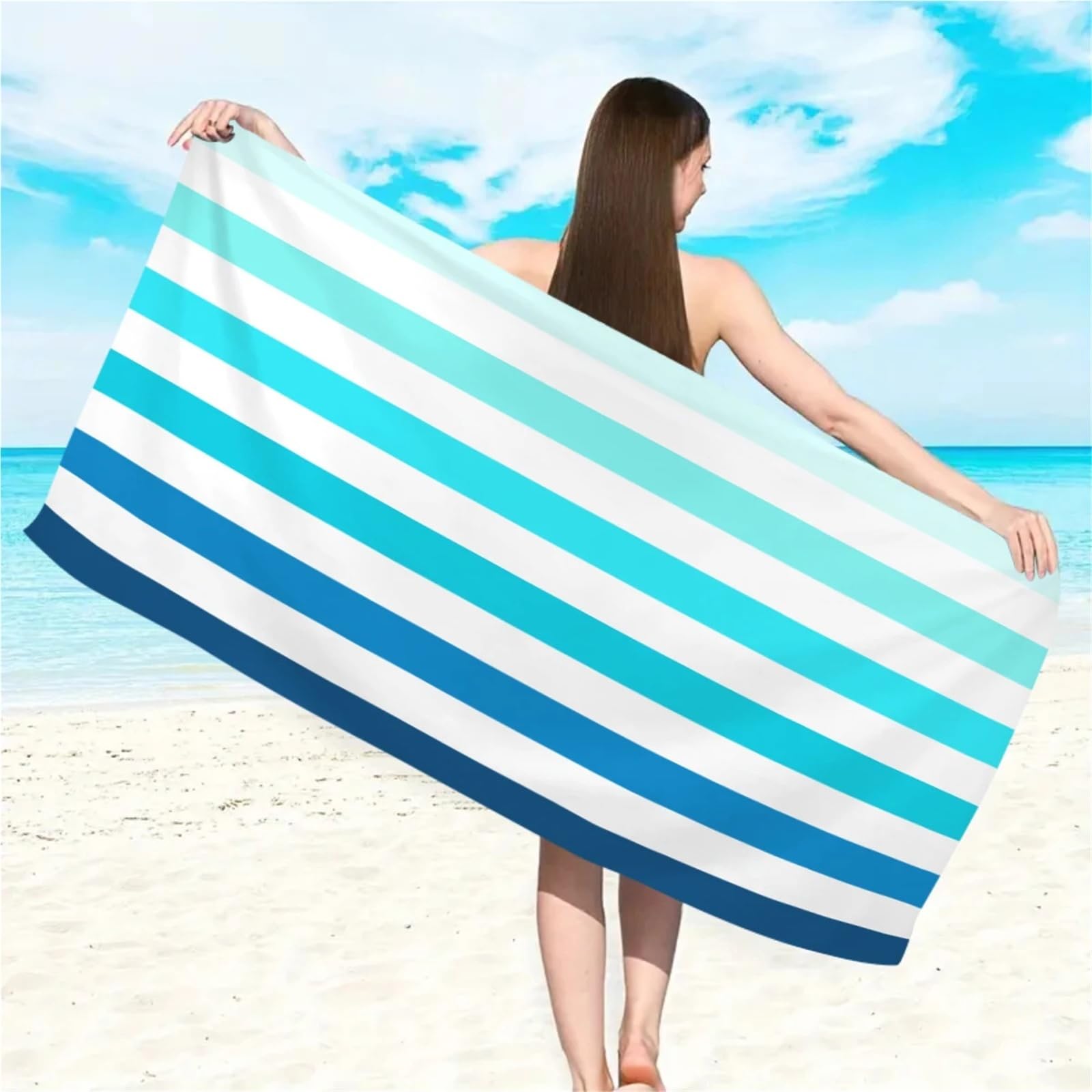 Generico Asciugamano in fibra ultrafine a righe - Asciugamano multiuso ad asciugatura rapida per spiaggia, piscina e palestra(COLOR5,L)